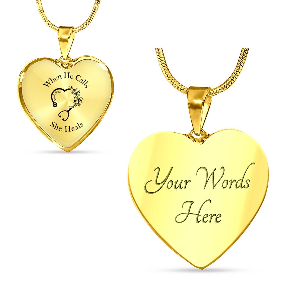 When He Calls She Heals Heart Pendant Necklace – Doctor Jewelry Gift for Her