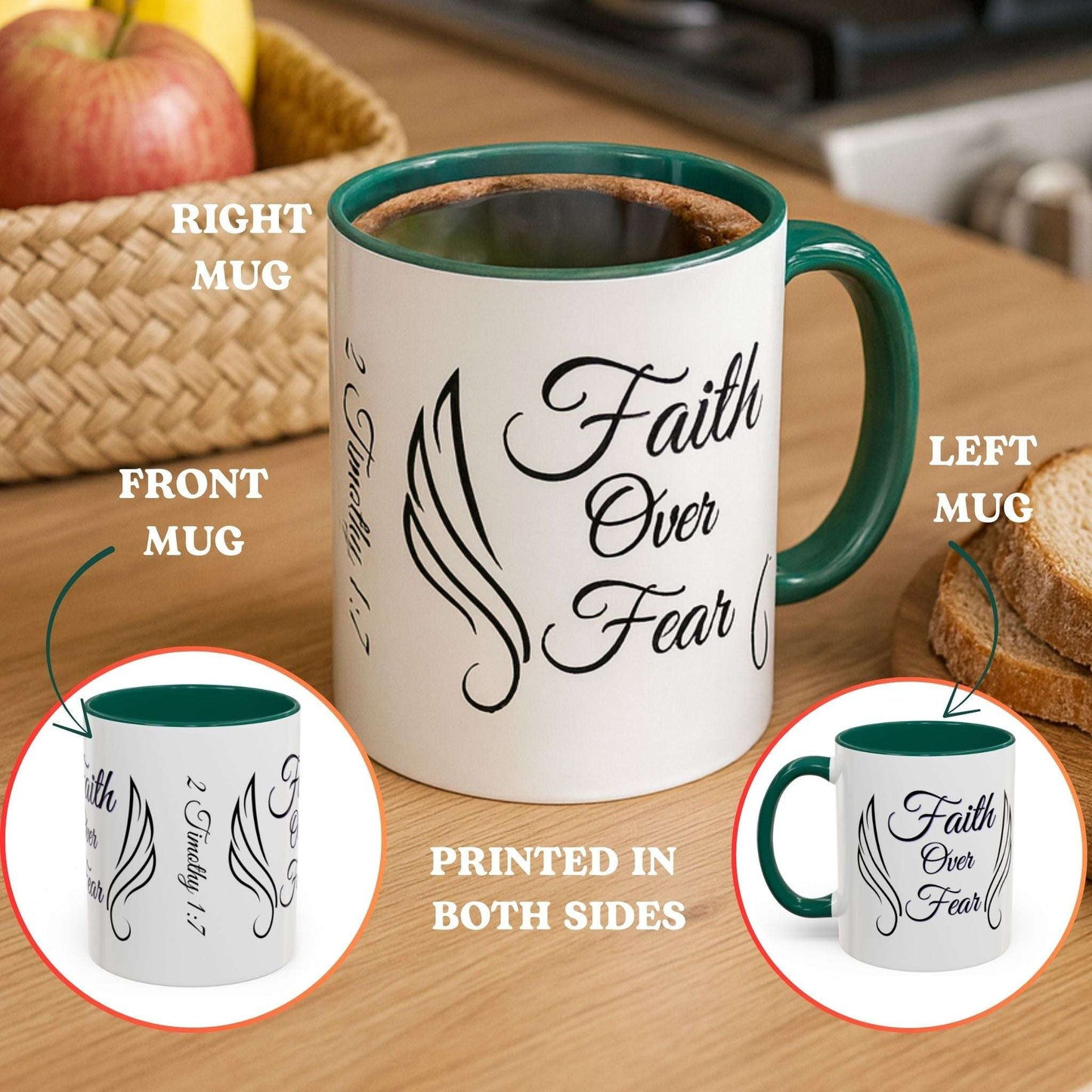 Faith Over Fear Two-Tone Coffee Mug – Wings Design, Christian Inspirational Gift