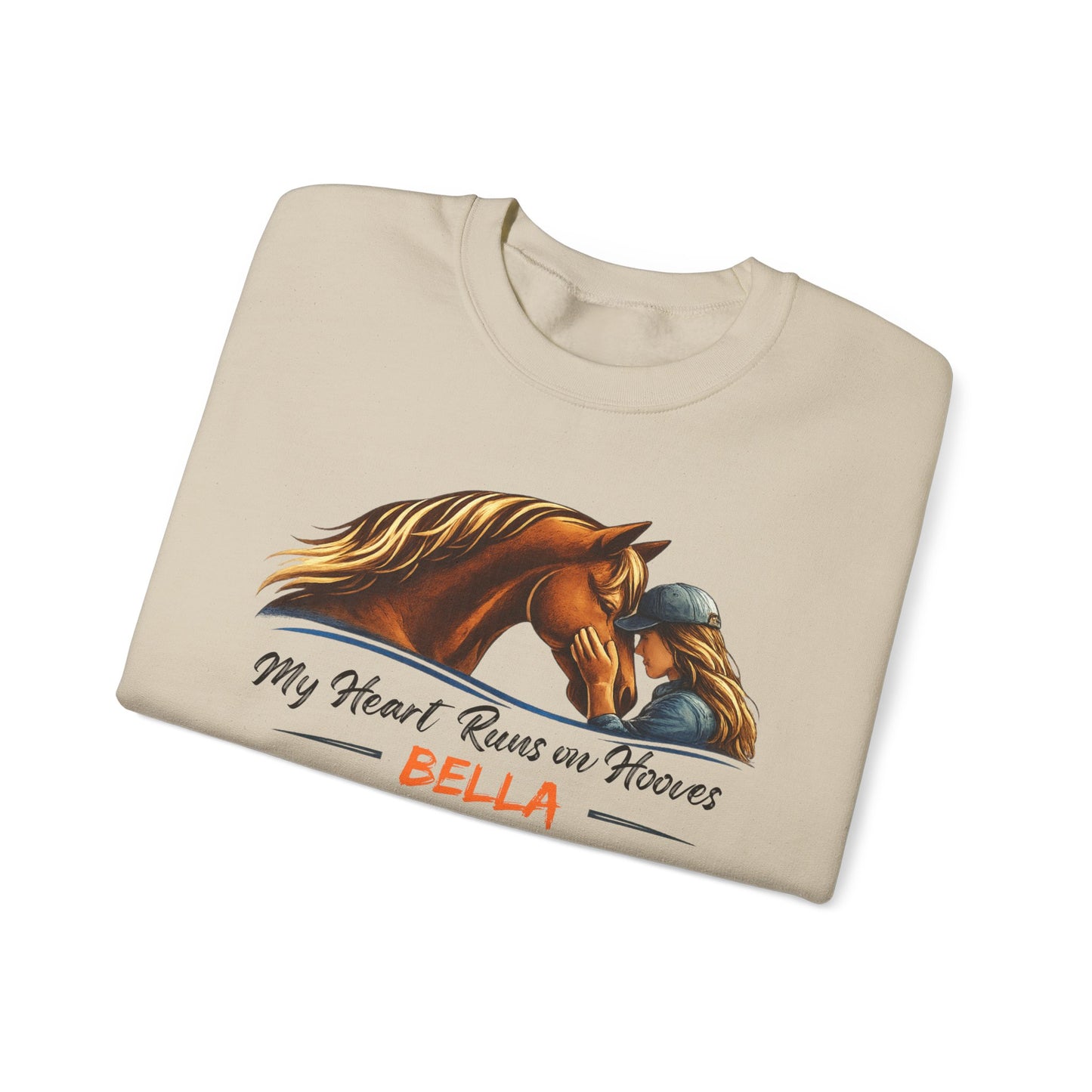 Custom Name My Heart Runs on Hooves Sweatshirt Horse Lovers Gift for Women