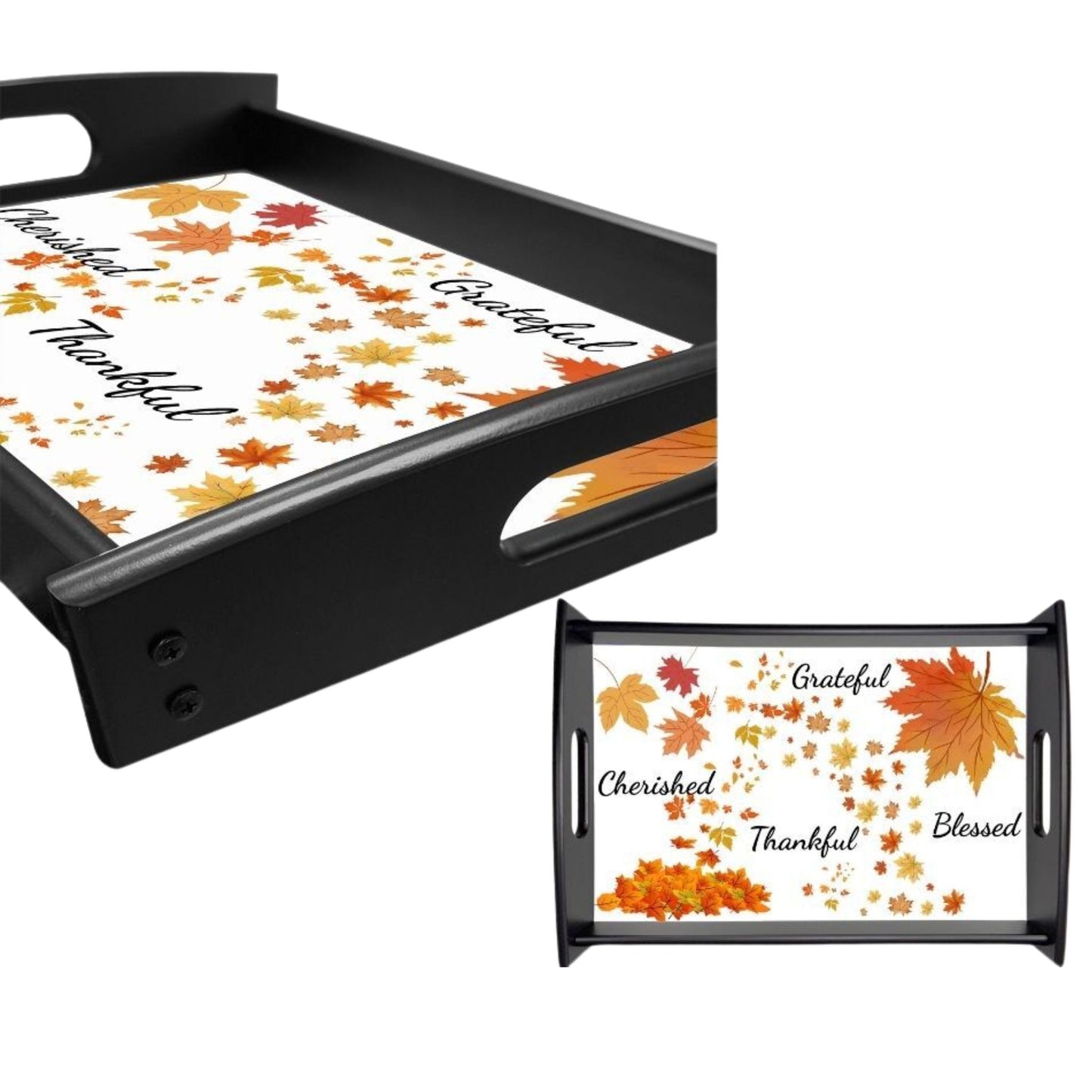 Grateful Thankful Blessed Wooden Serving Tray | Rustic Holiday Tableware