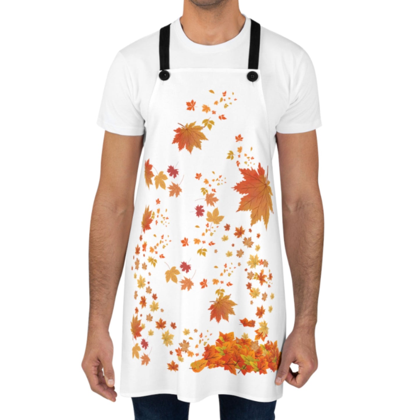 White Fall Leaves Apron | Grateful Cooking Apron | Holiday Gift