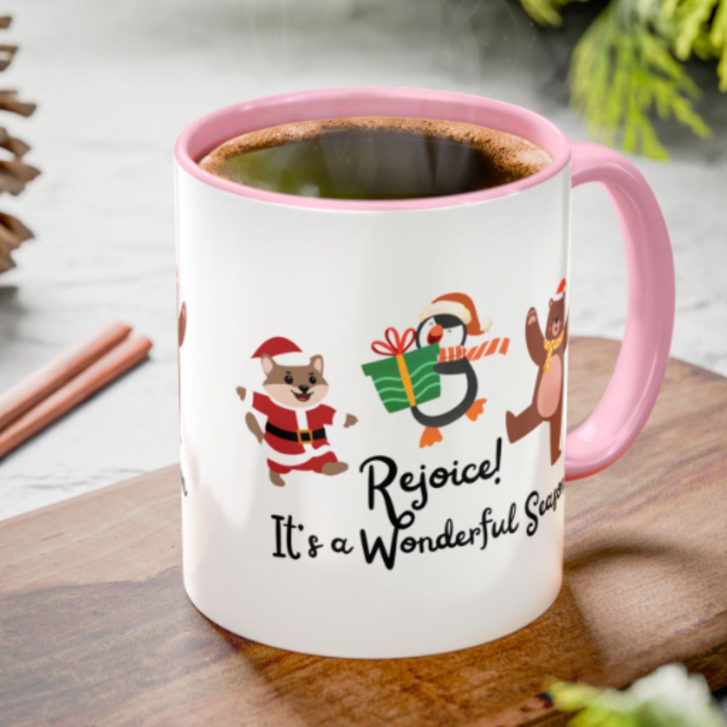 Rejoice Holiday Mug | Festive Christmas Coffee Cup | Joyful Winter Gift