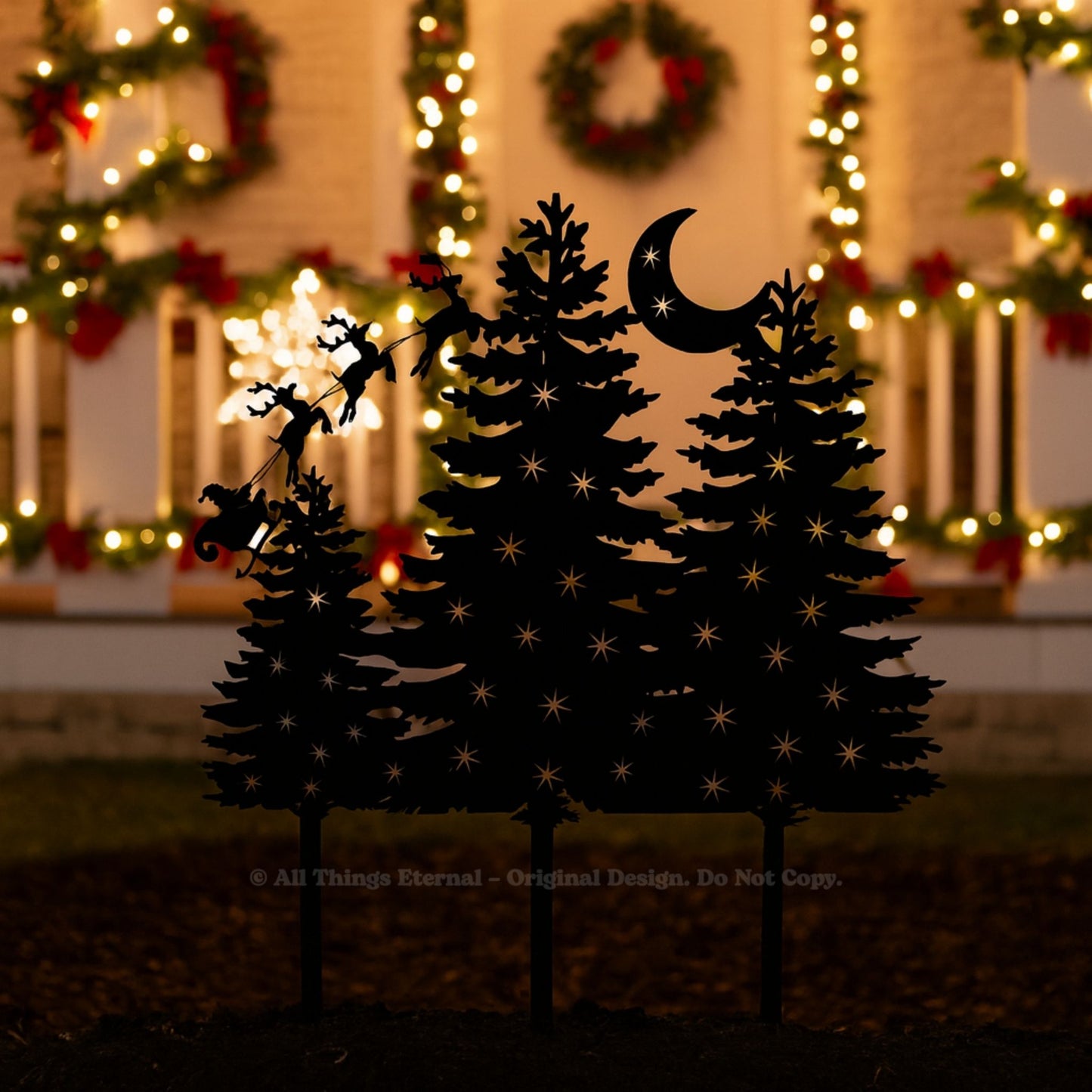 Metal Christmas Tree Yard Sign – Santa Claus Sleigh Garden Stake