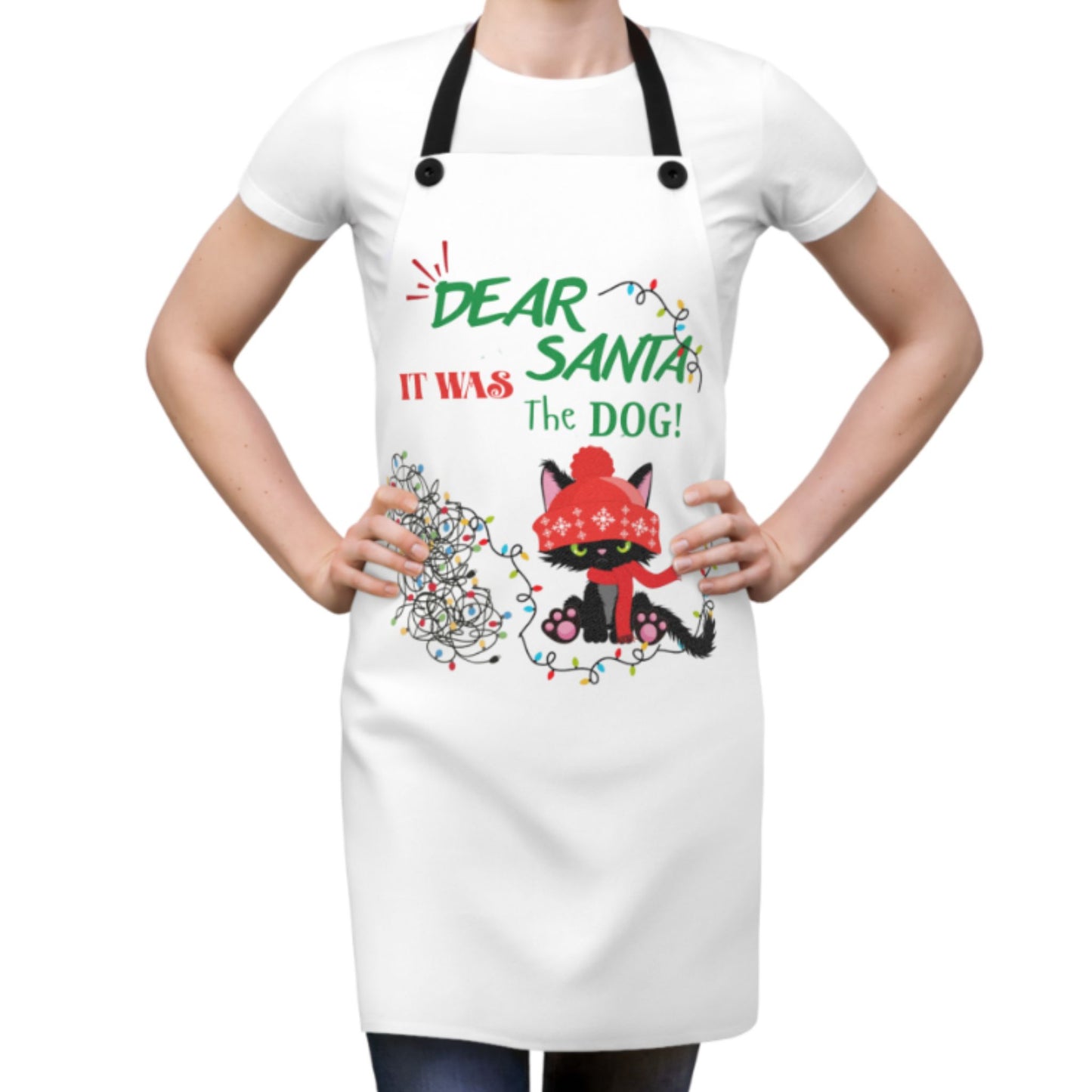 Funny Cat Lover Apron – “It Was the Dog” Christmas Cooking Gift