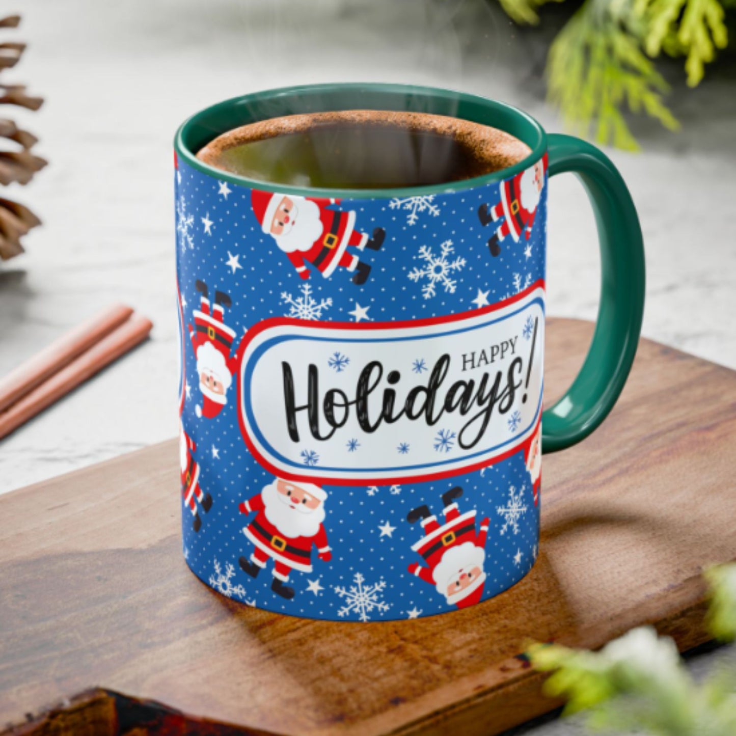 Happy Holidays Santa Mug | Festive Two-Tone Christmas Cup