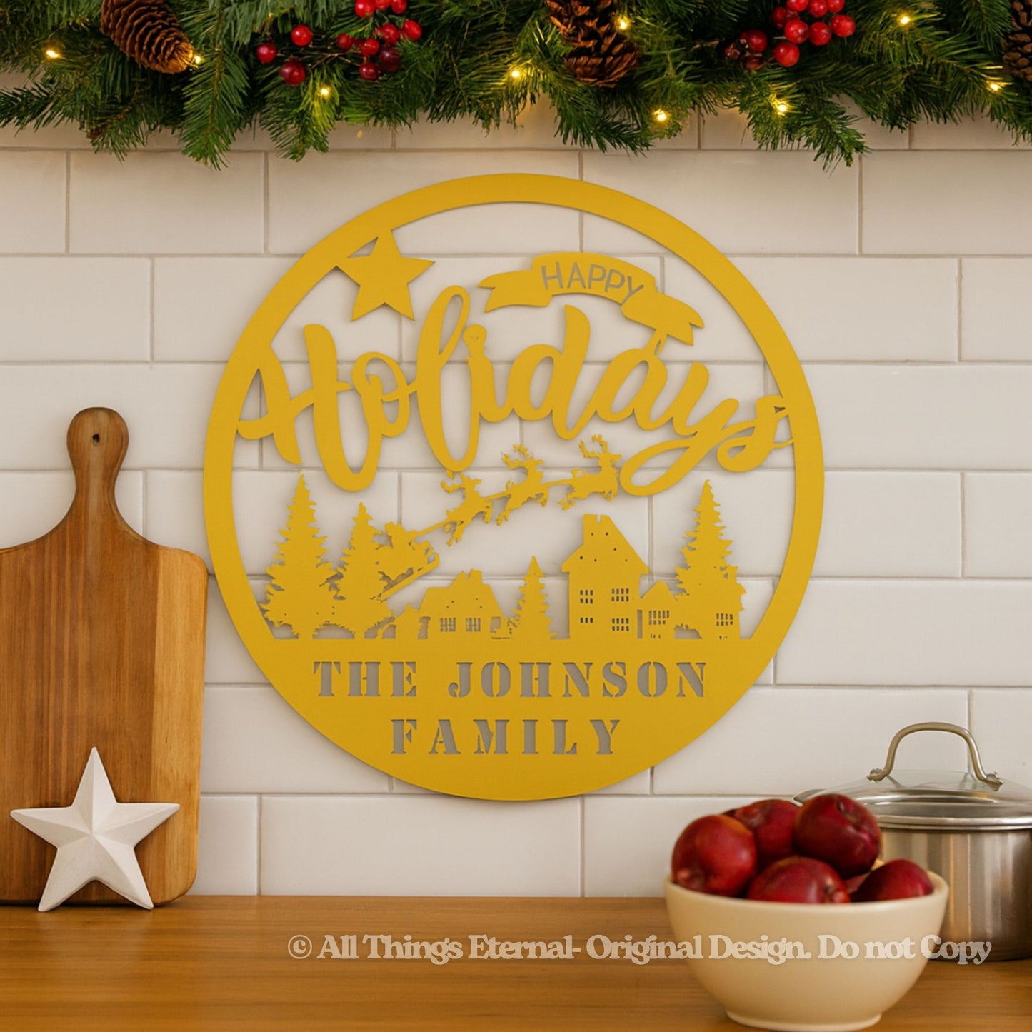 Custom Family Name Holiday Metal Sign – Personalized Christmas Wall Art Home Decoration