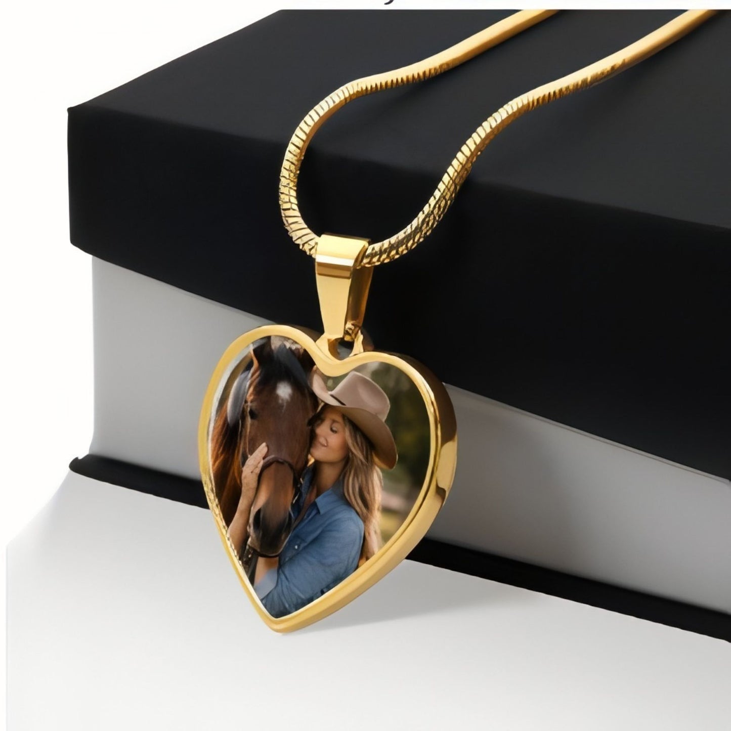 Custom Horse Memorial Photo Heart Necklace with Message Card Gift For Horse Lovers