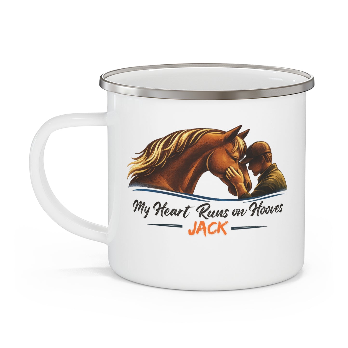 Enamel Camping Mug —My Heart Runs on Hooves Personalized Horse Lover Gift