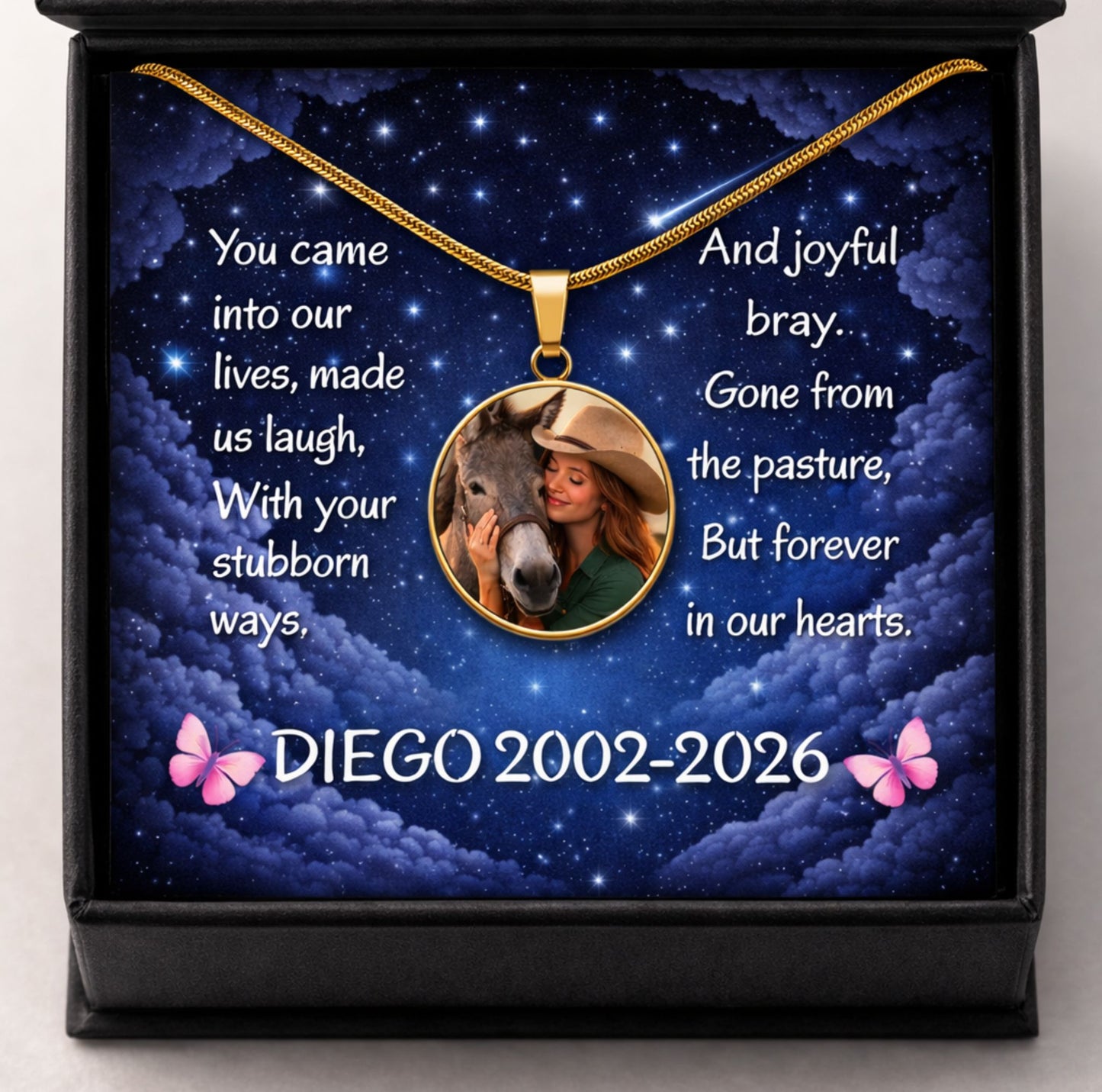 Personalized Donkey Photo Necklace – Donkey Memorial Gift