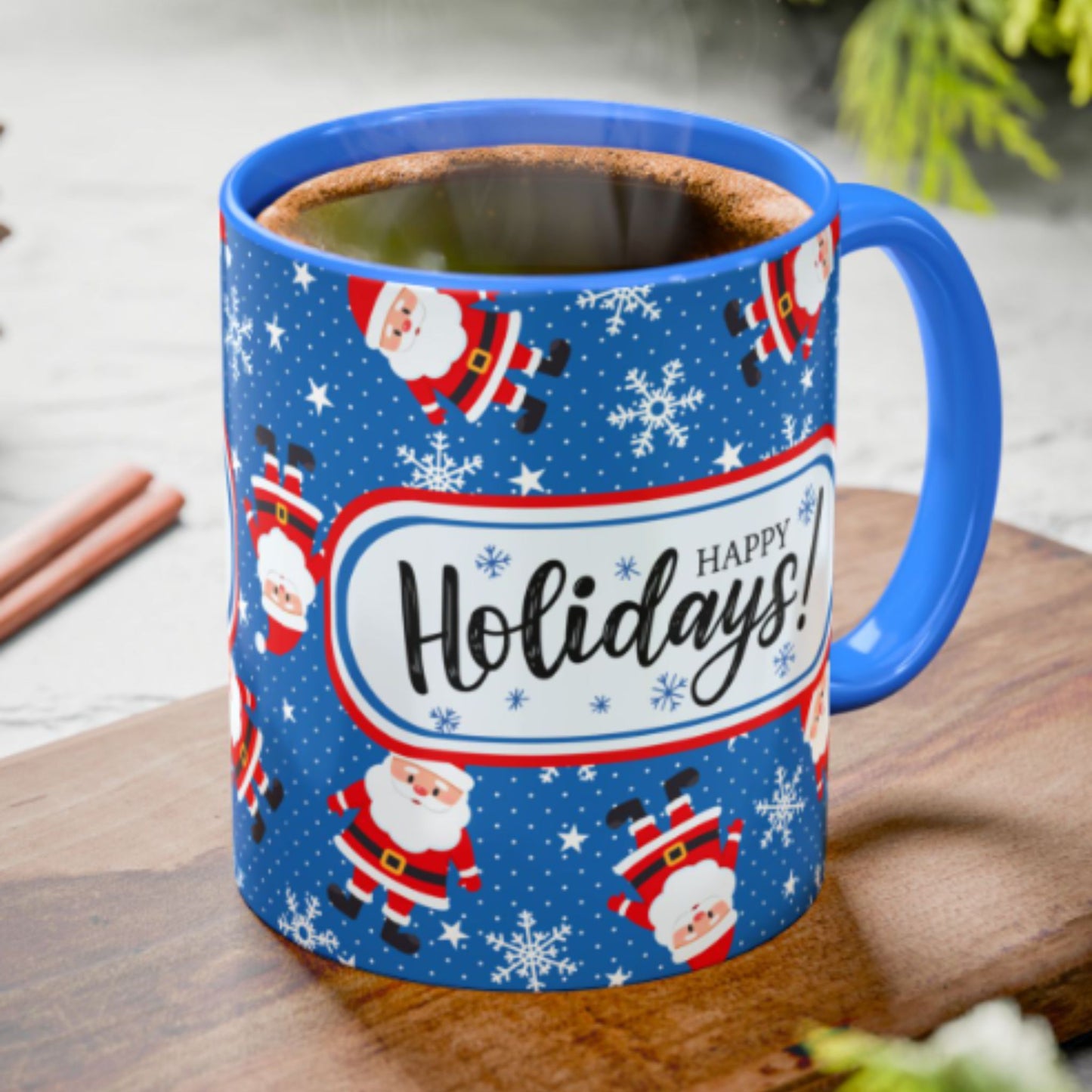 Happy Holidays Santa Mug | Festive Two-Tone Christmas Cup