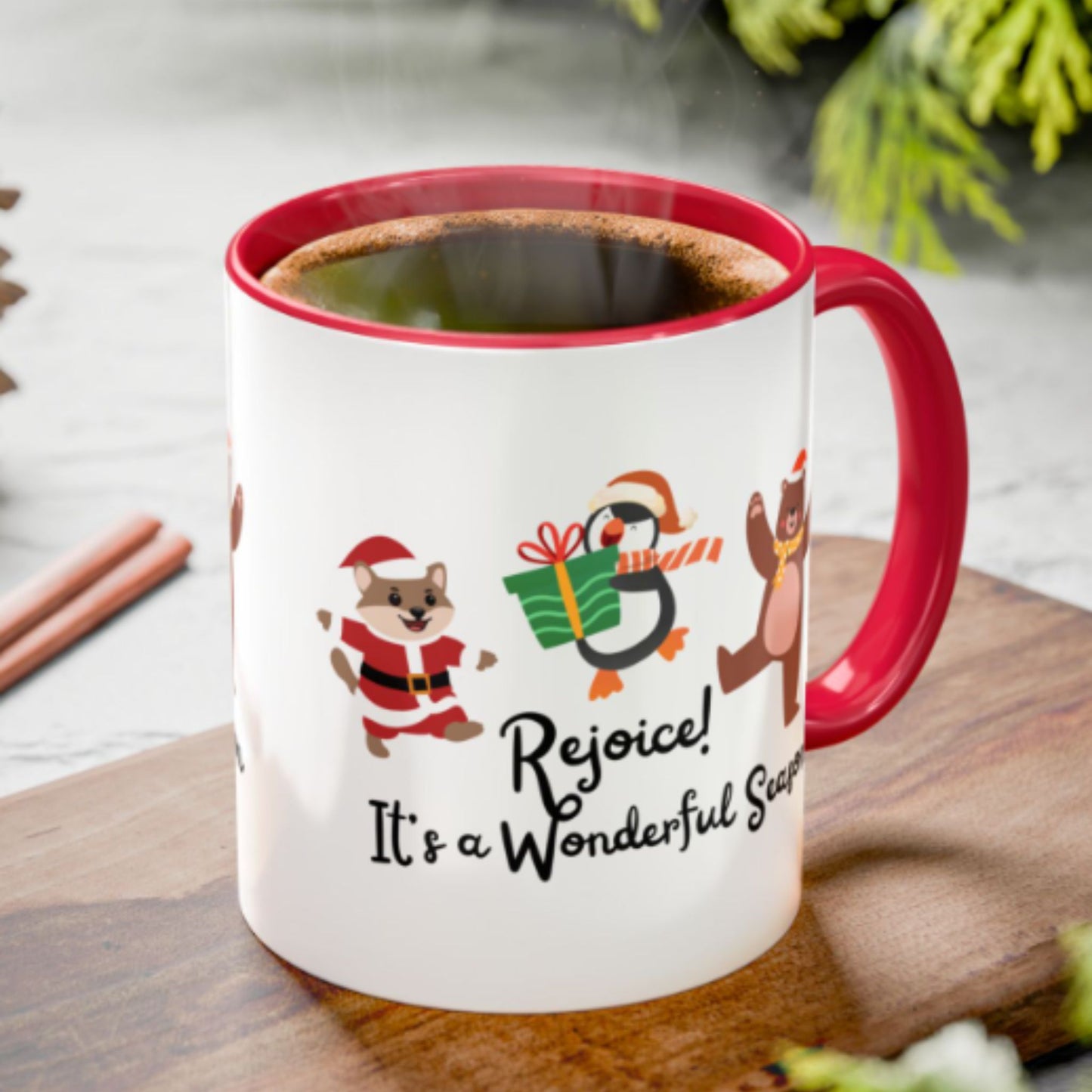 Rejoice Holiday Mug | Festive Christmas Coffee Cup | Joyful Winter Gift