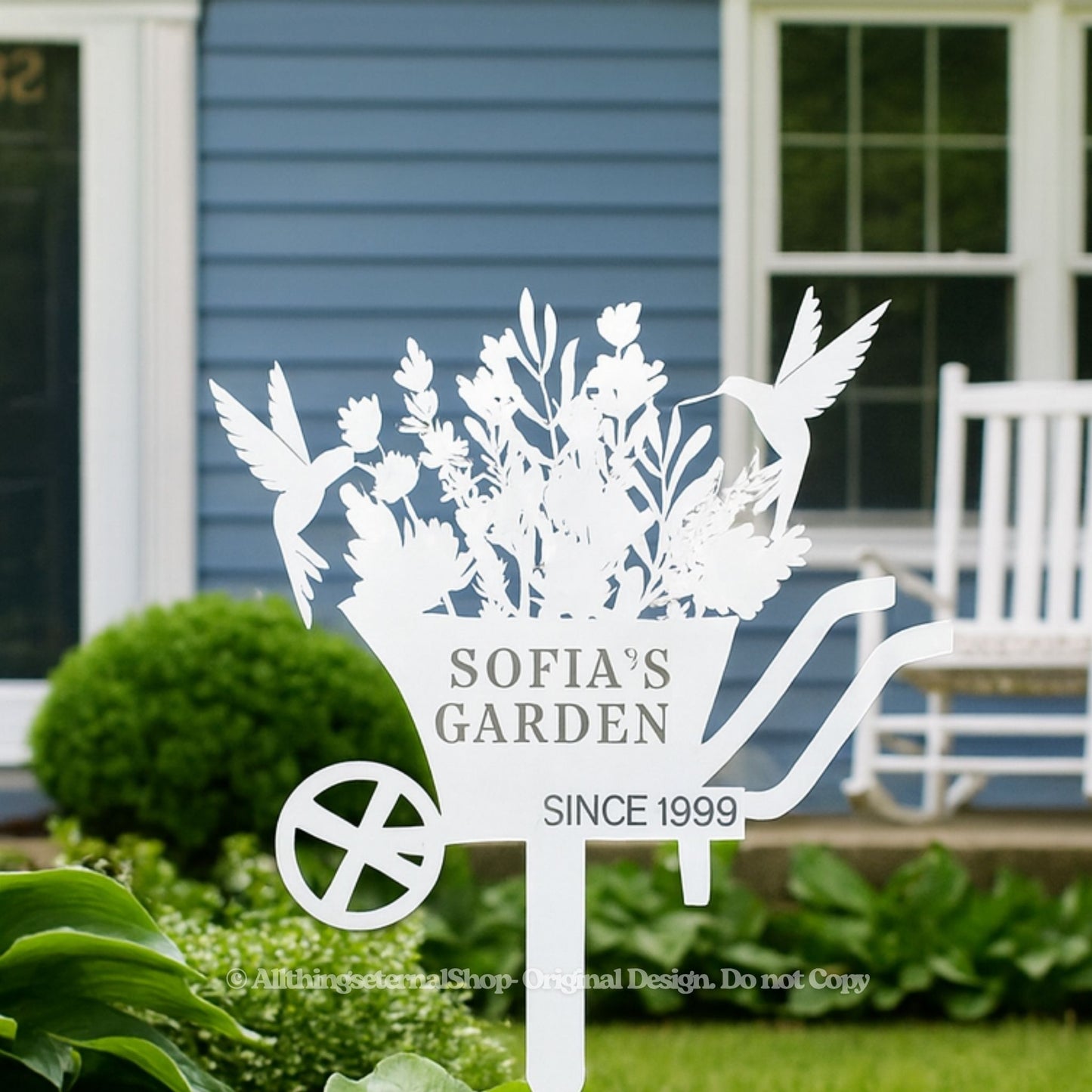 Personalized Bird & Flowers Garden Sign – Custom Metal Family Yard Stake