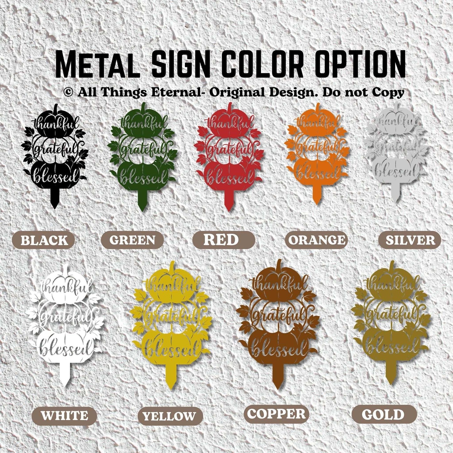 Thankful Grateful Blessed Pumpkin Metal Yard Sign