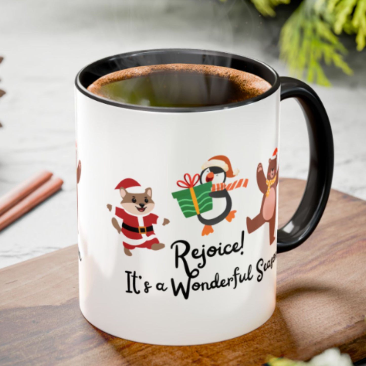 Rejoice Holiday Mug | Festive Christmas Coffee Cup | Joyful Winter Gift