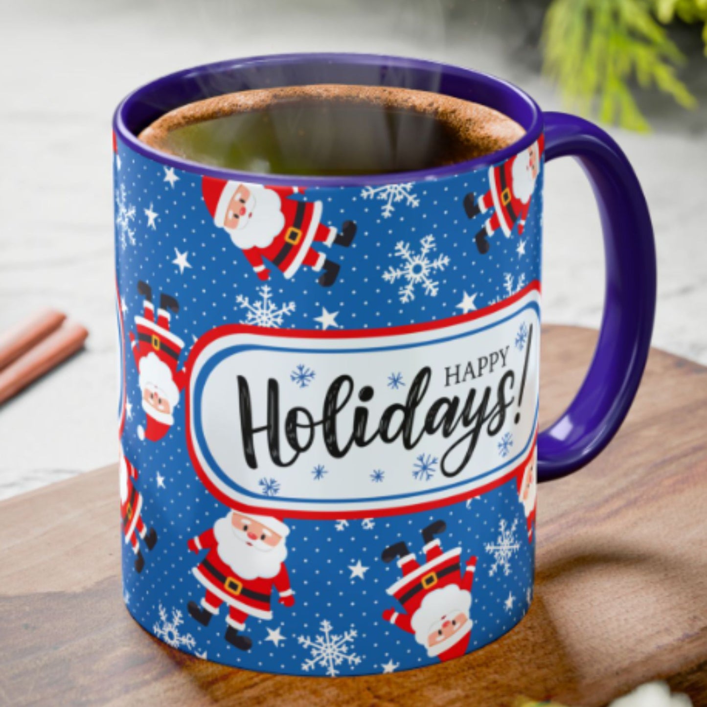 Happy Holidays Santa Mug | Festive Two-Tone Christmas Cup
