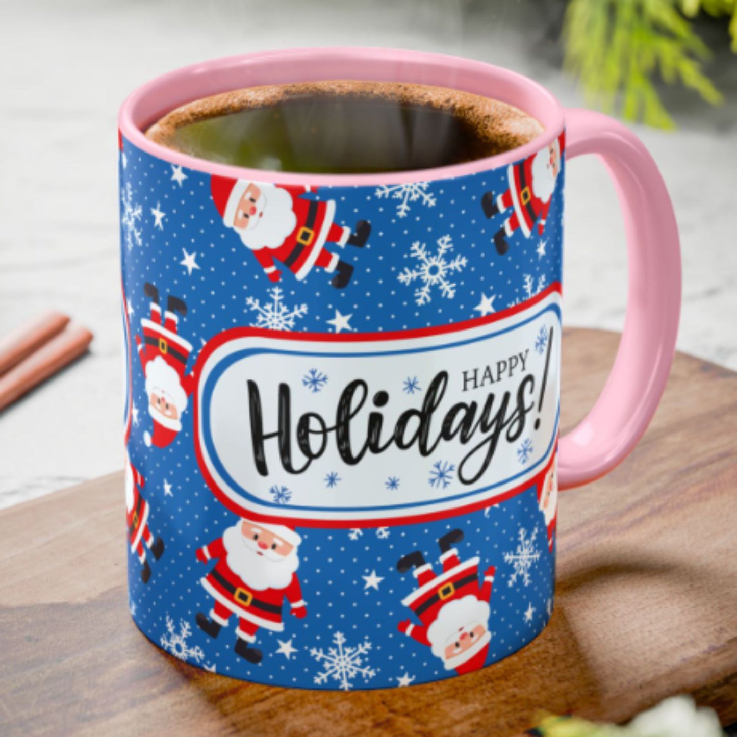 Happy Holidays Santa Mug | Festive Two-Tone Christmas Cup