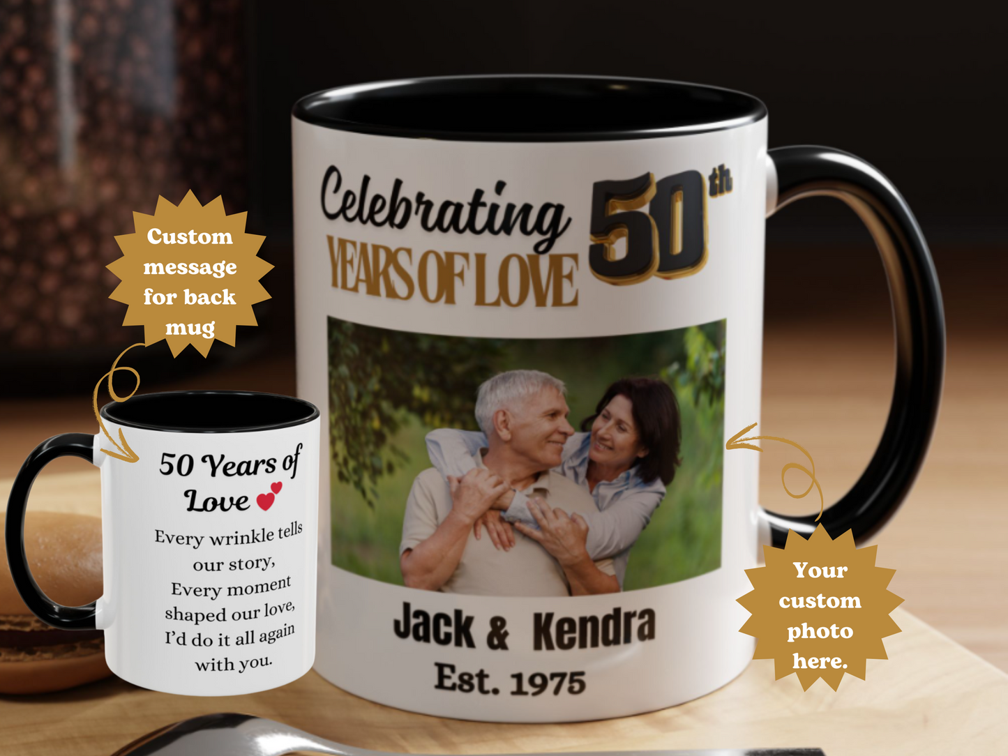 Custom 50th Anniversary Photo Mug- Golden Wedding Gift for Couple