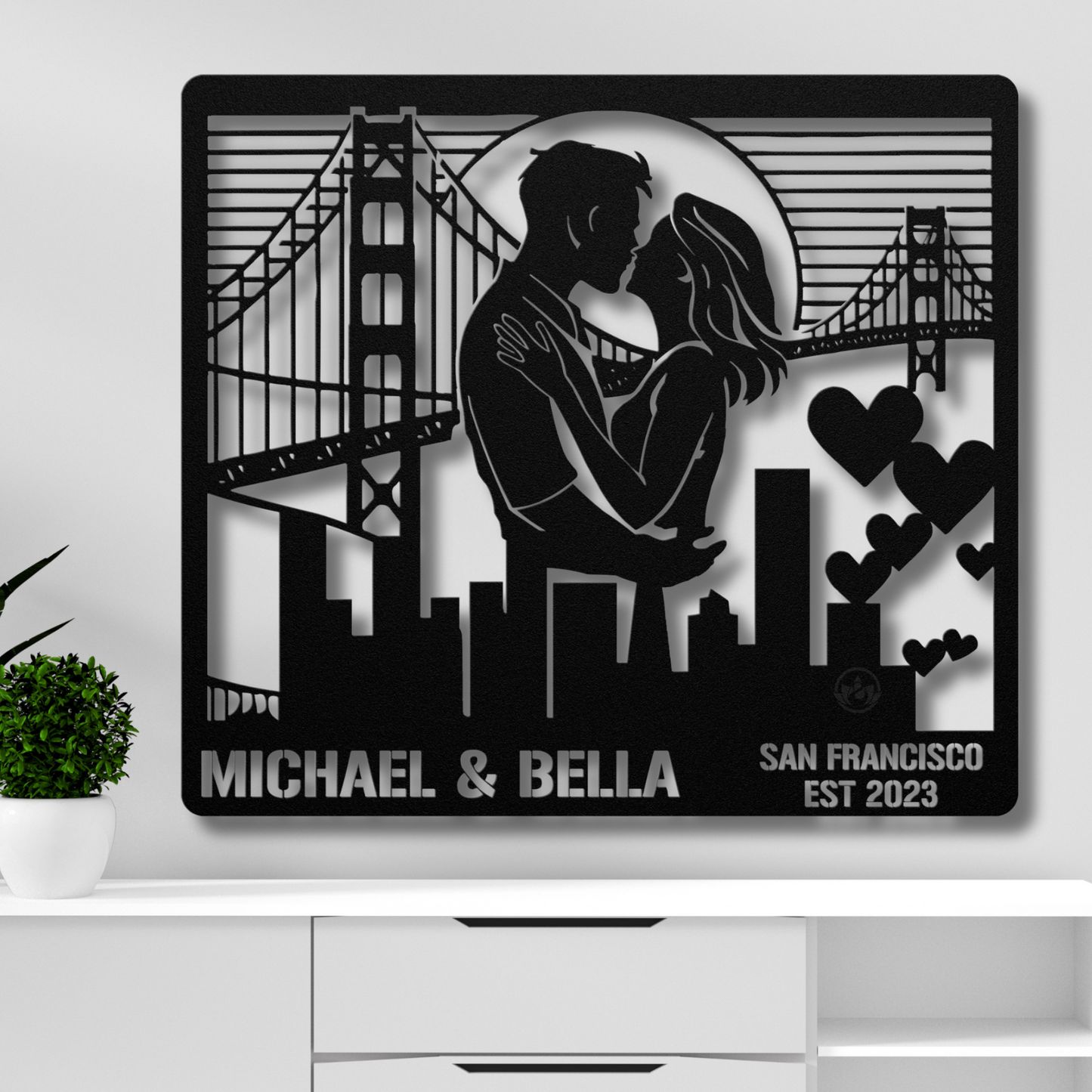 San Francisco Cityscape Metal Sign - Custom Couple's Name Wall Art Gift