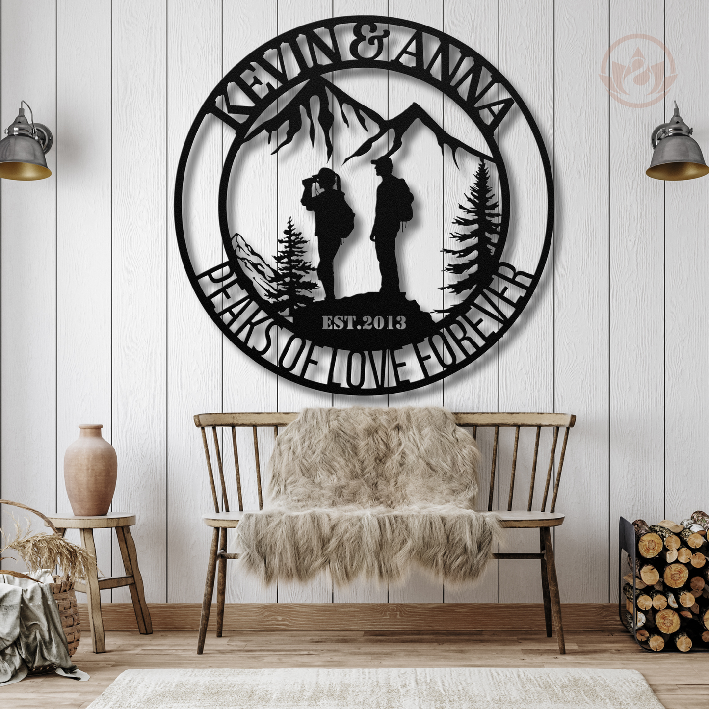 Peaks of Love Forever Metal Wall Art - Custom Mountain Couple's Gift Sign