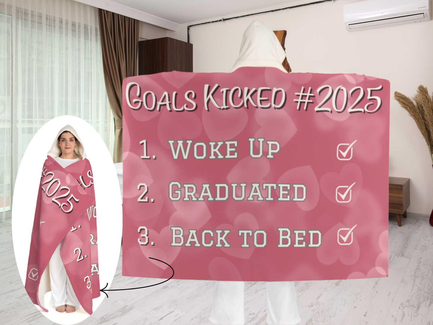 Funny Graduation Hooded Fleece Blanket - Goals Kicked 2025