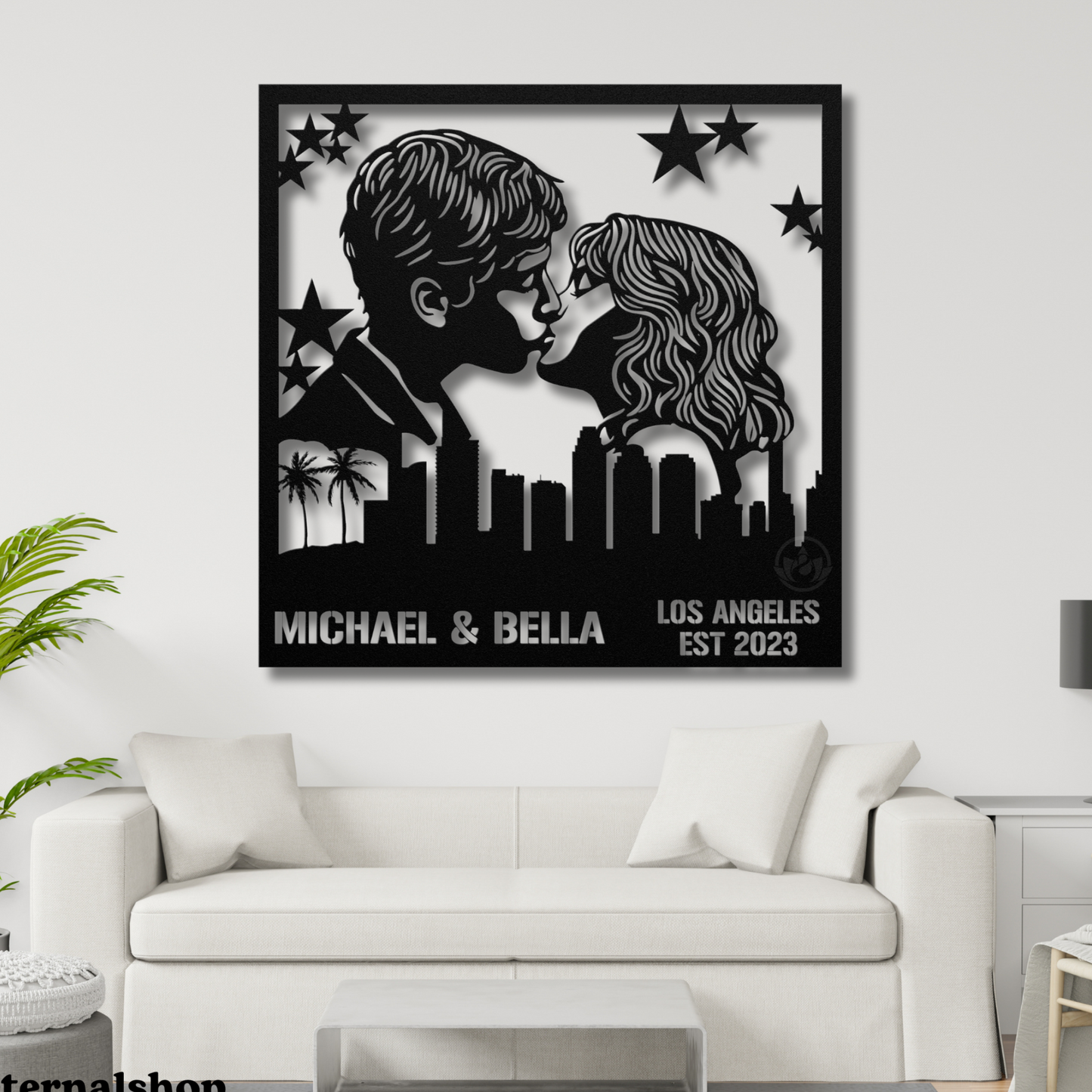 Custom Los Angeles Skyline Metal Sign- Stunning Couple Wall Art Decor