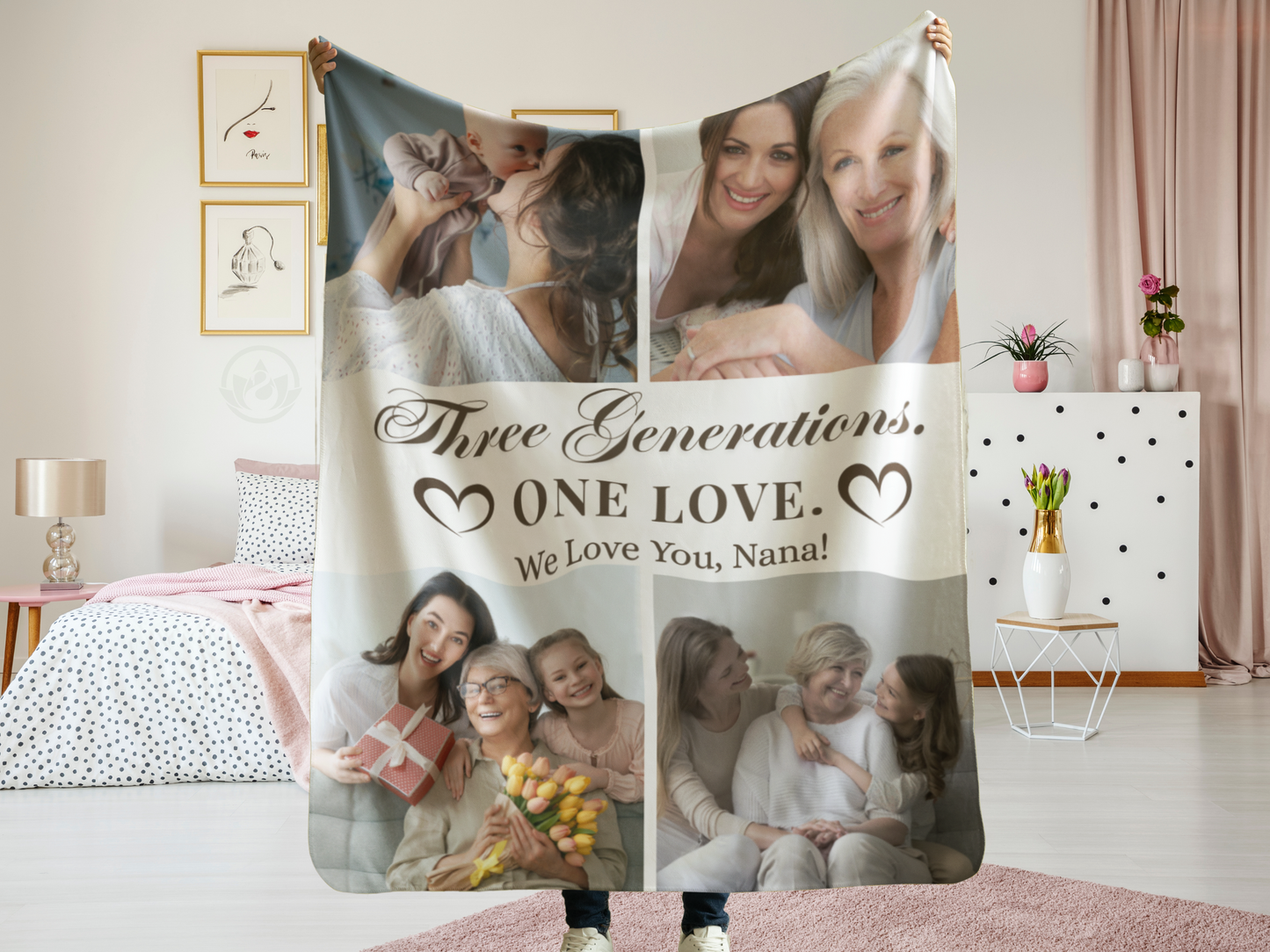 Custom Photo Blanket for Grandma – Three Generations, One Love