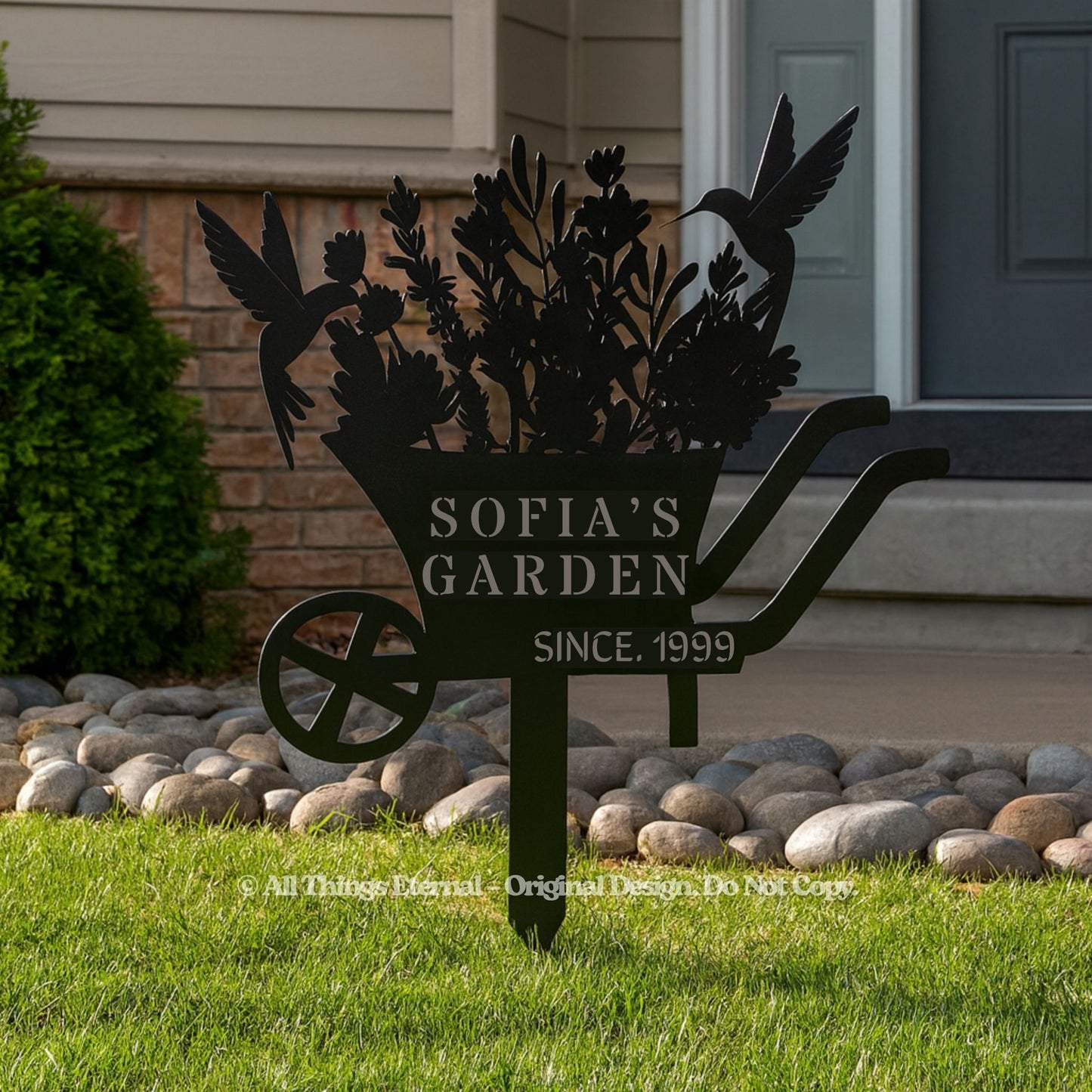 Personalized Bird & Flowers Garden Sign – Custom Metal Family Yard Stake
