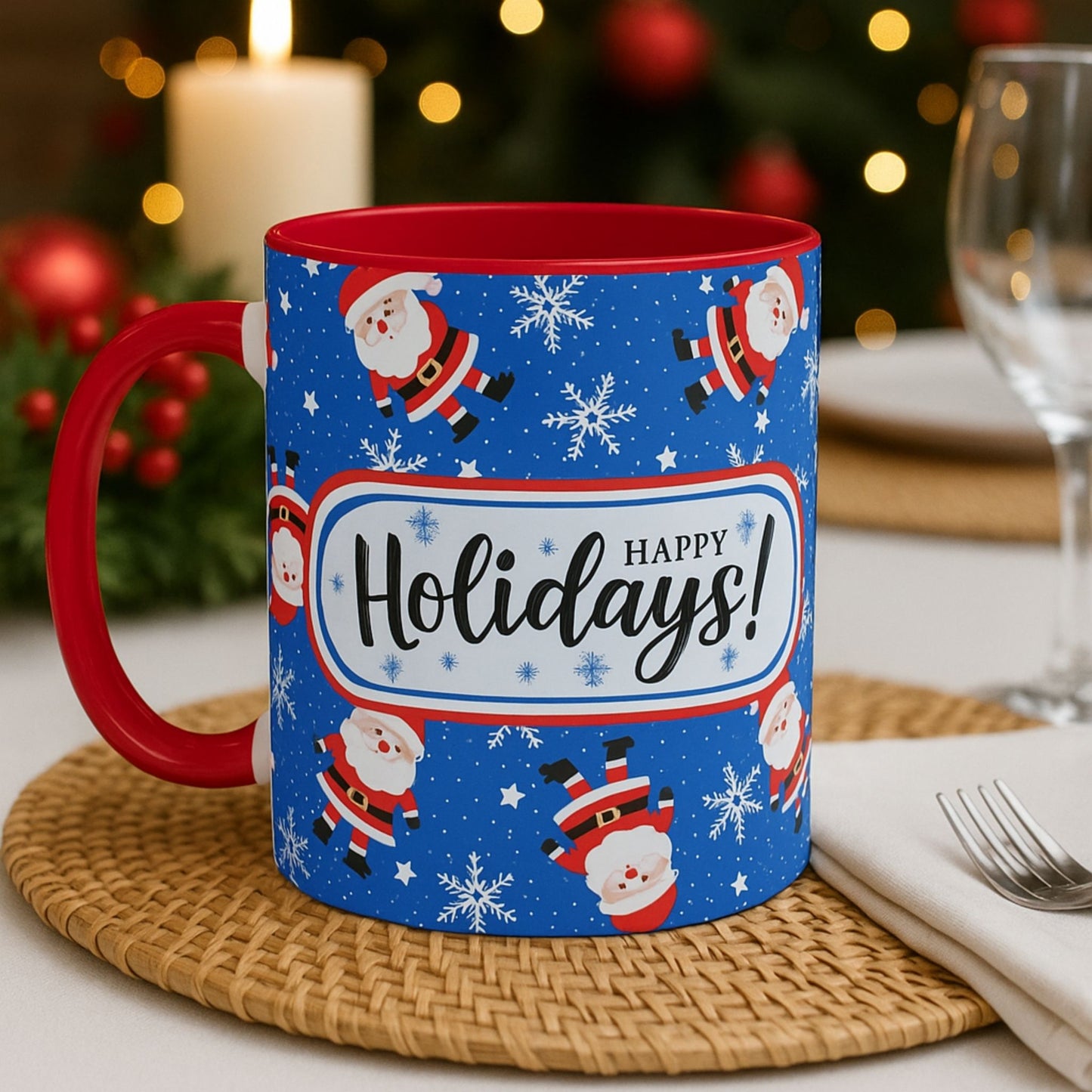 Happy Holidays Santa Mug | Festive Two-Tone Christmas Cup