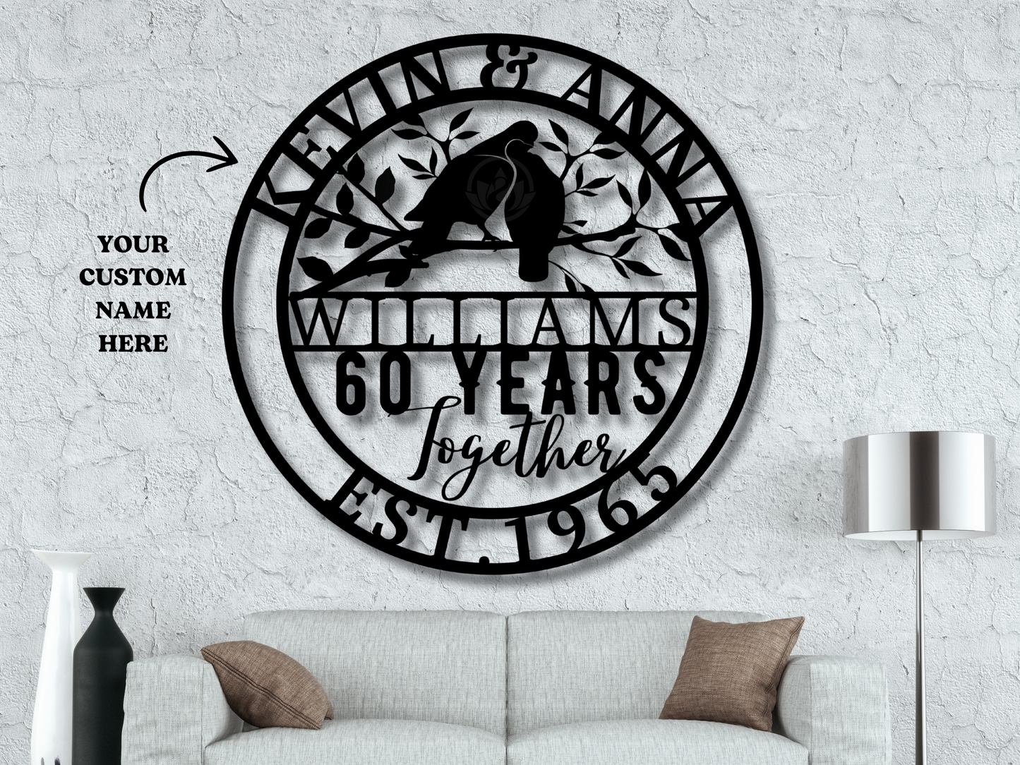 60th Wedding Anniversary Sign โ Diamond Jubilee Wall Art Gift