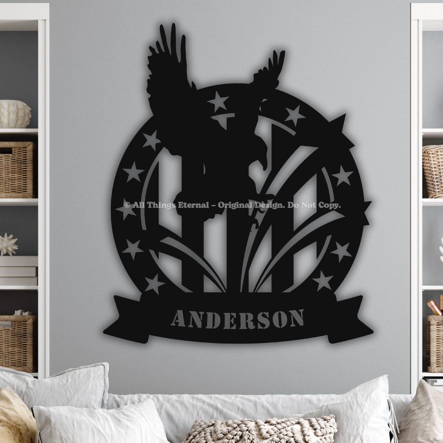 Custom Patriotic Eagle Metal Wall Art Sign - USA Flag Military Gifts