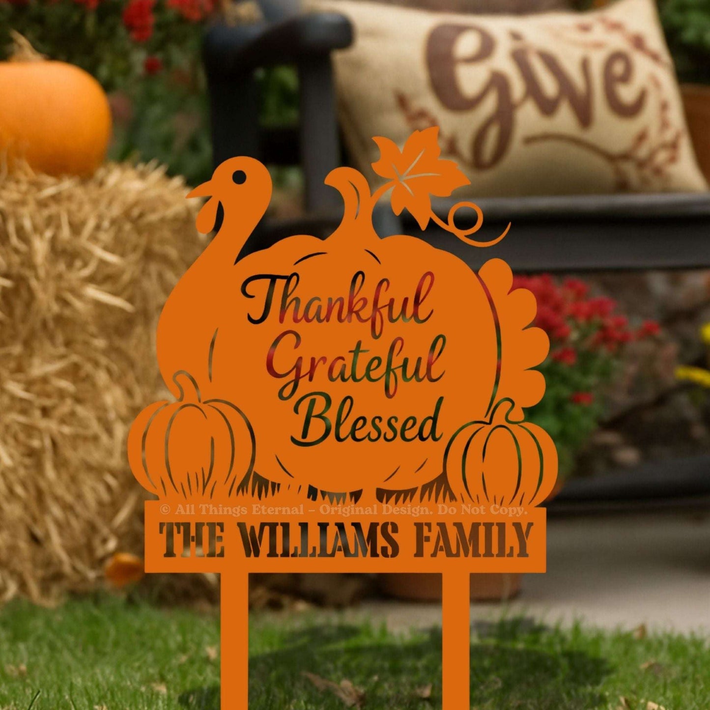 Thankful Grateful Blessed Yard Sign – Autumn Metal Outdoor Decor