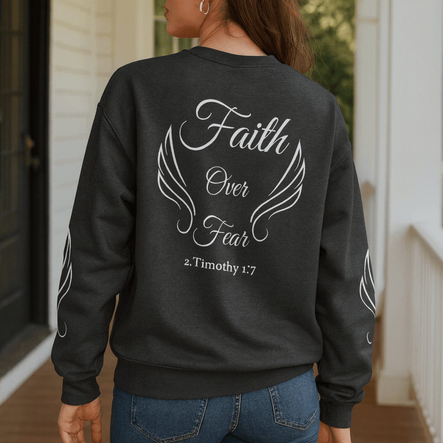 Christian Sweatshirt for Women – Faith Over Fear Inspirational Crewneck