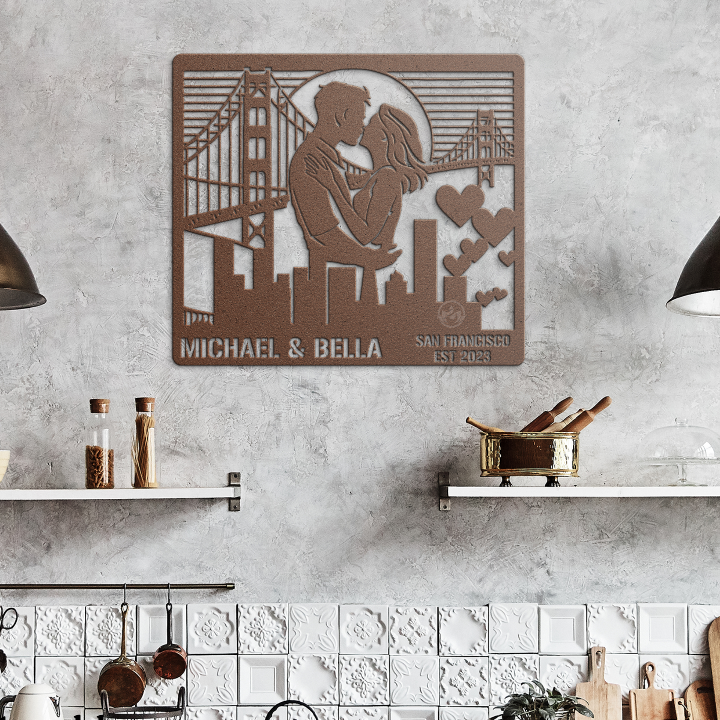 San Francisco Cityscape Metal Sign - Custom Couple's Name Wall Art Gift