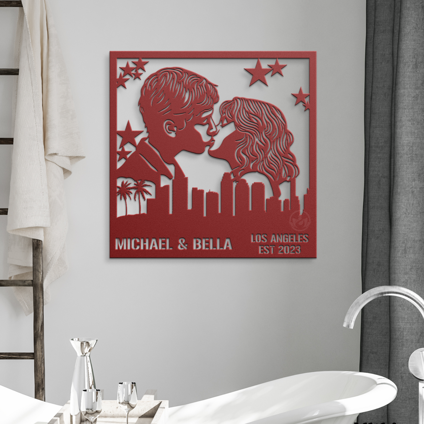 Custom Los Angeles Skyline Metal Sign- Stunning Couple Wall Art Decor