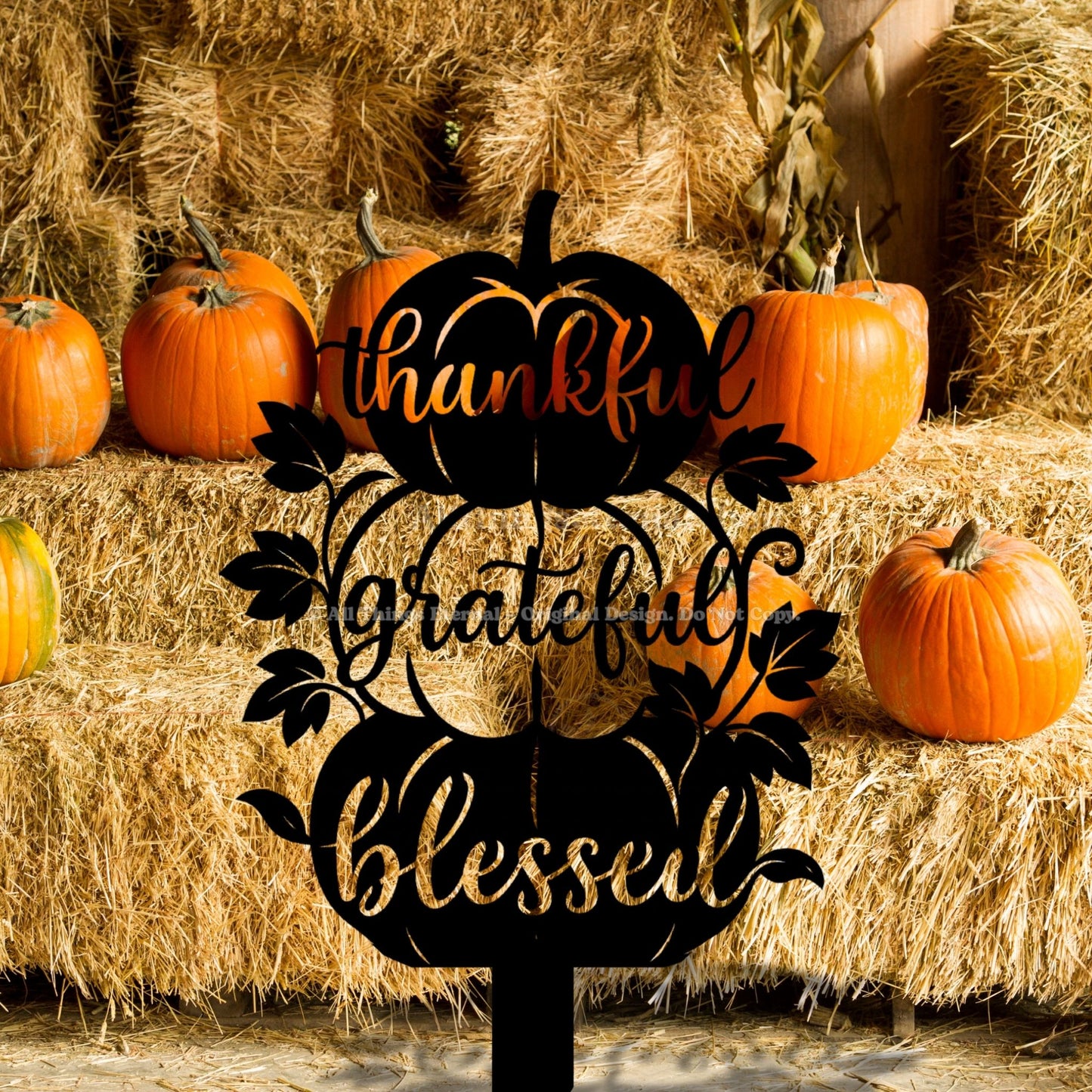 Thankful Grateful Blessed Pumpkin Metal Yard Sign