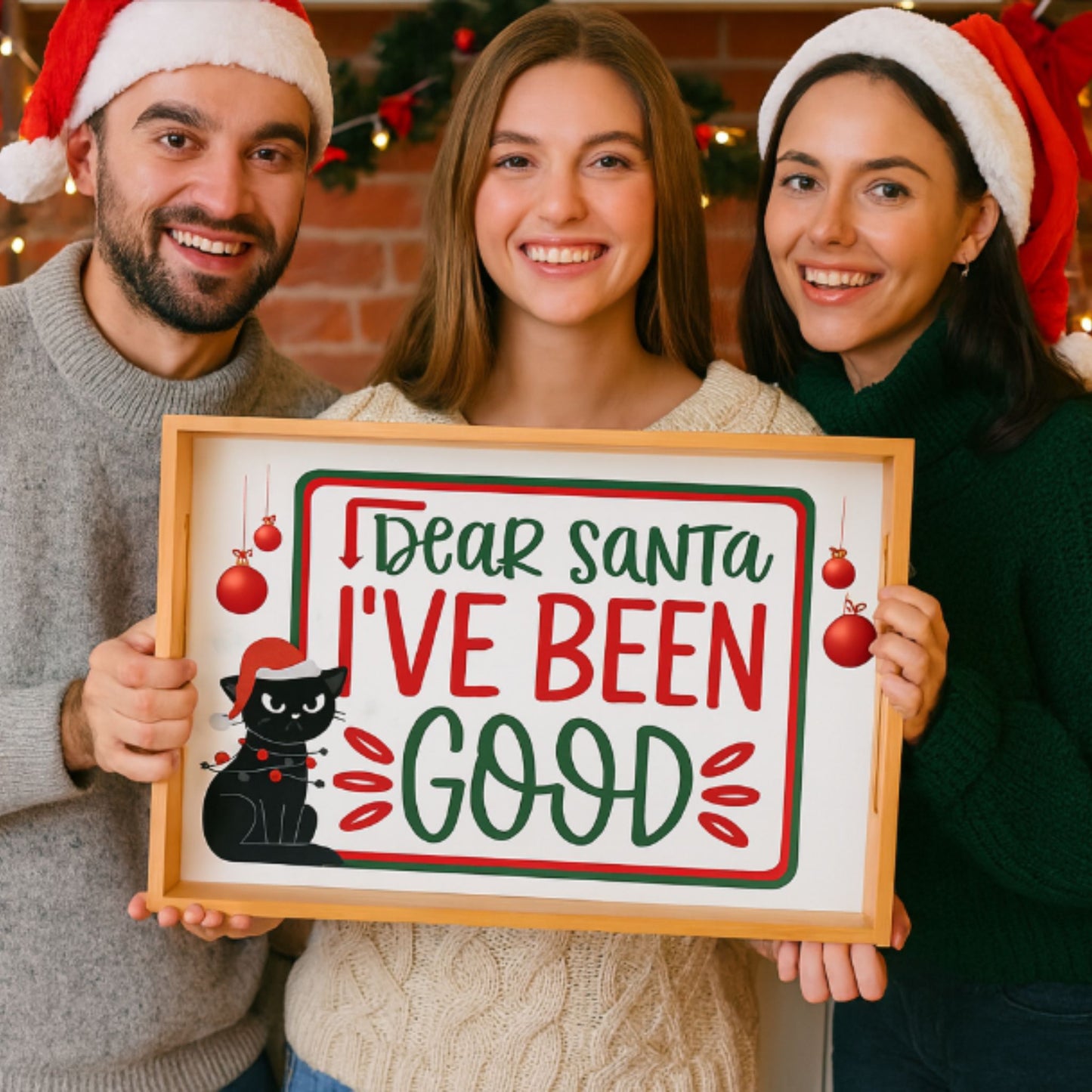 Dear Santa I've Been Good Cat Tray – Funny Christmas Party Platter