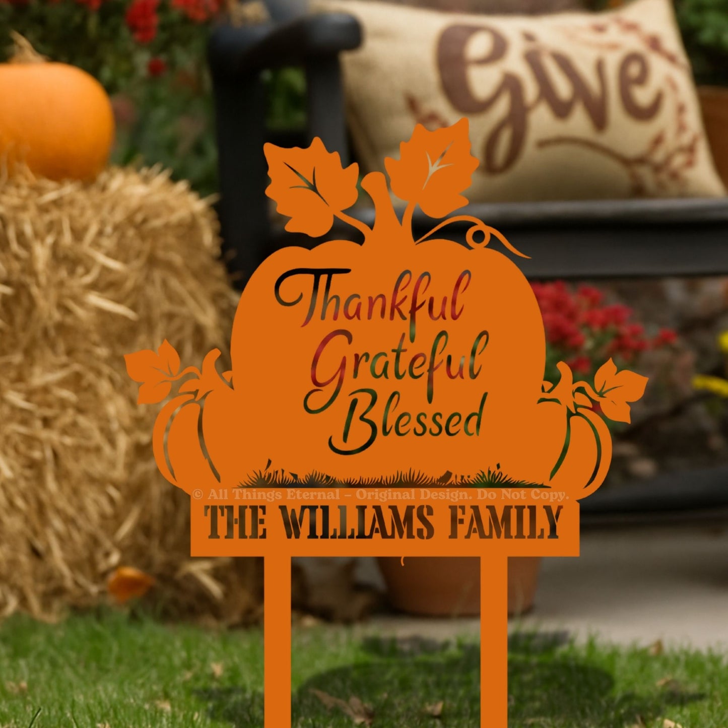 Custom Name Thanksgiving Pumpkin Garden Sign