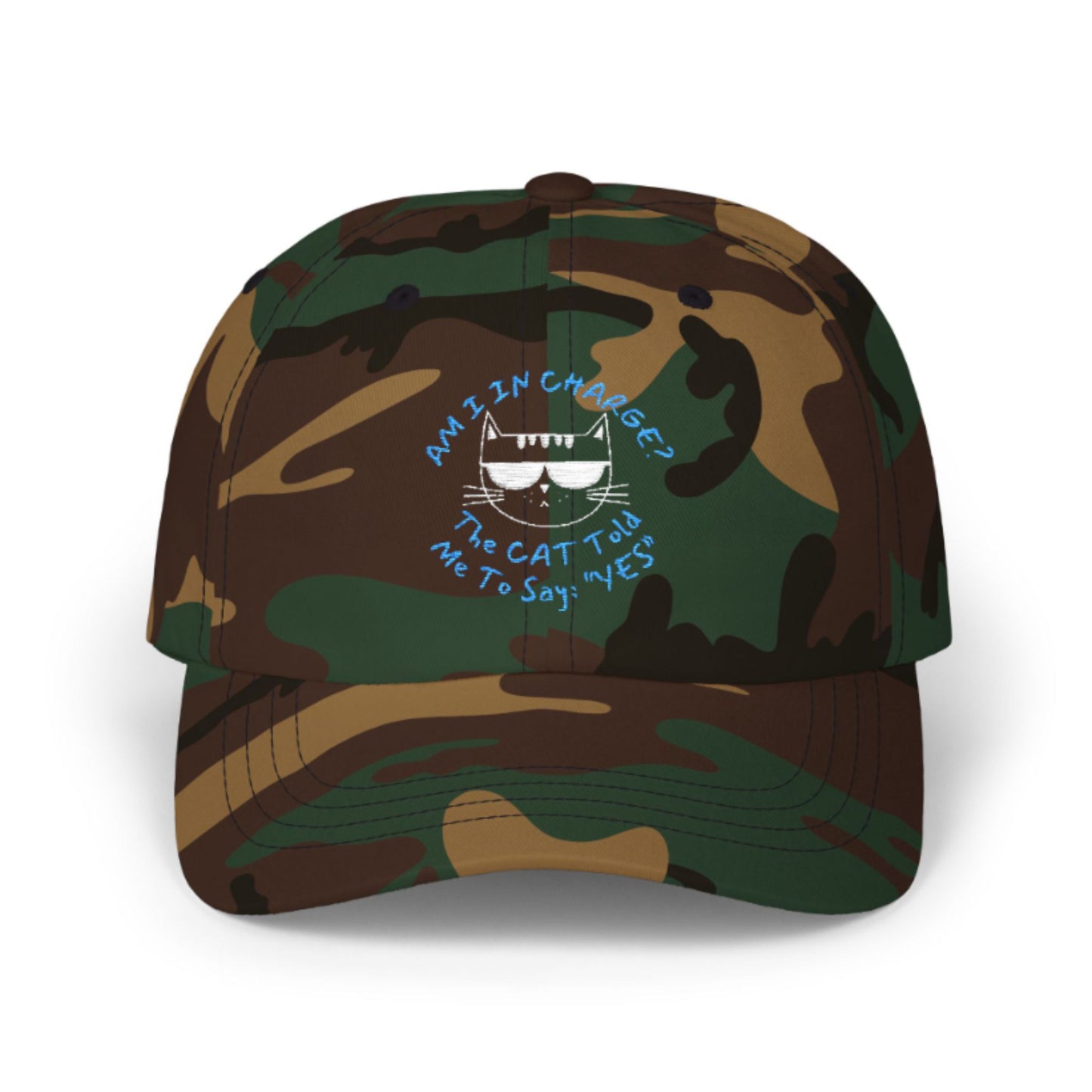Distressed Cat Baseball Cap – Funny Unisex Hat “Am I In Charge?”