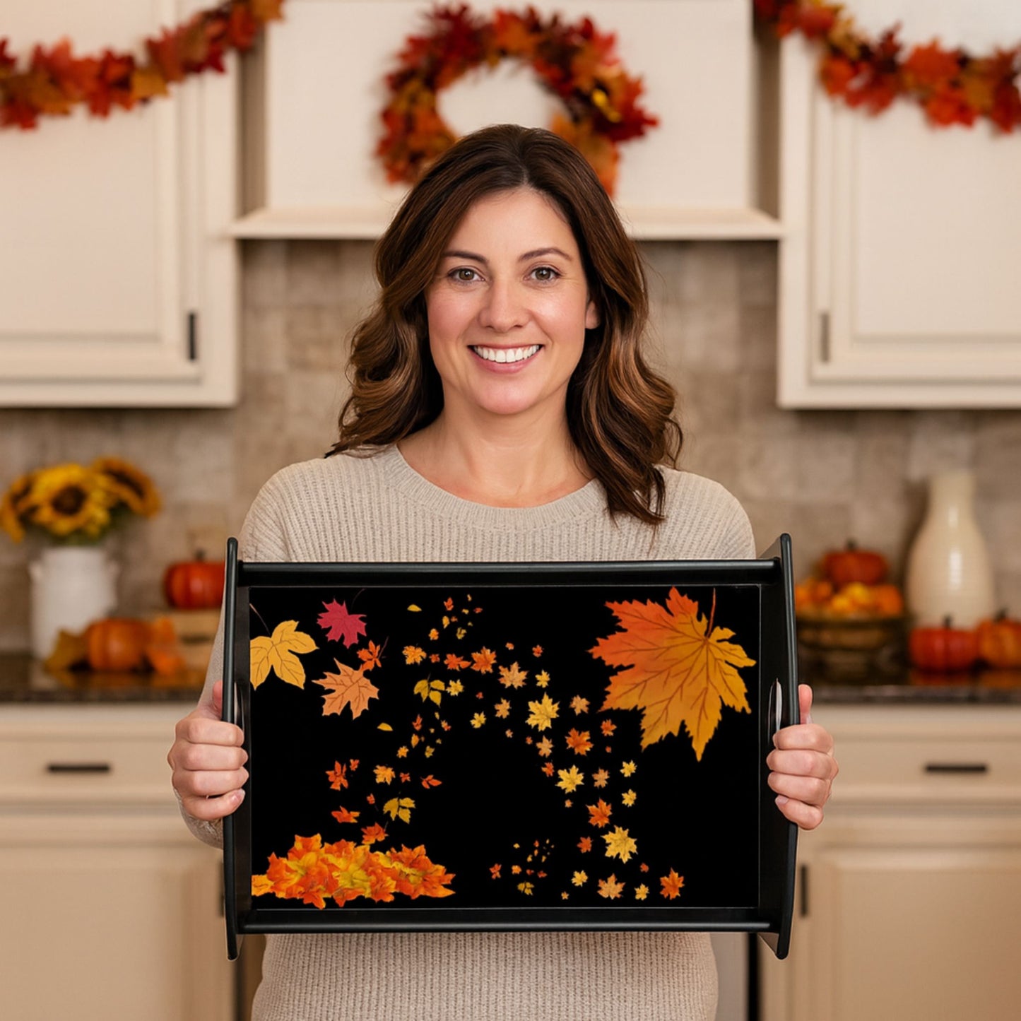 Espresso Black Serving Tray – Autumn Fall Decor, Holiday & Kitchen Gift