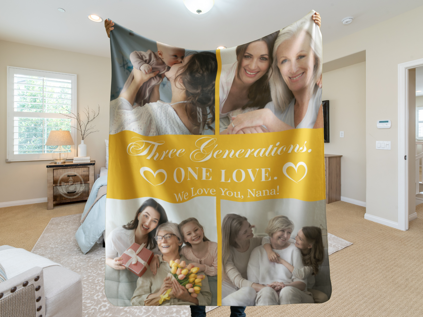 Custom Photo Blanket for Grandma – Three Generations, One Love