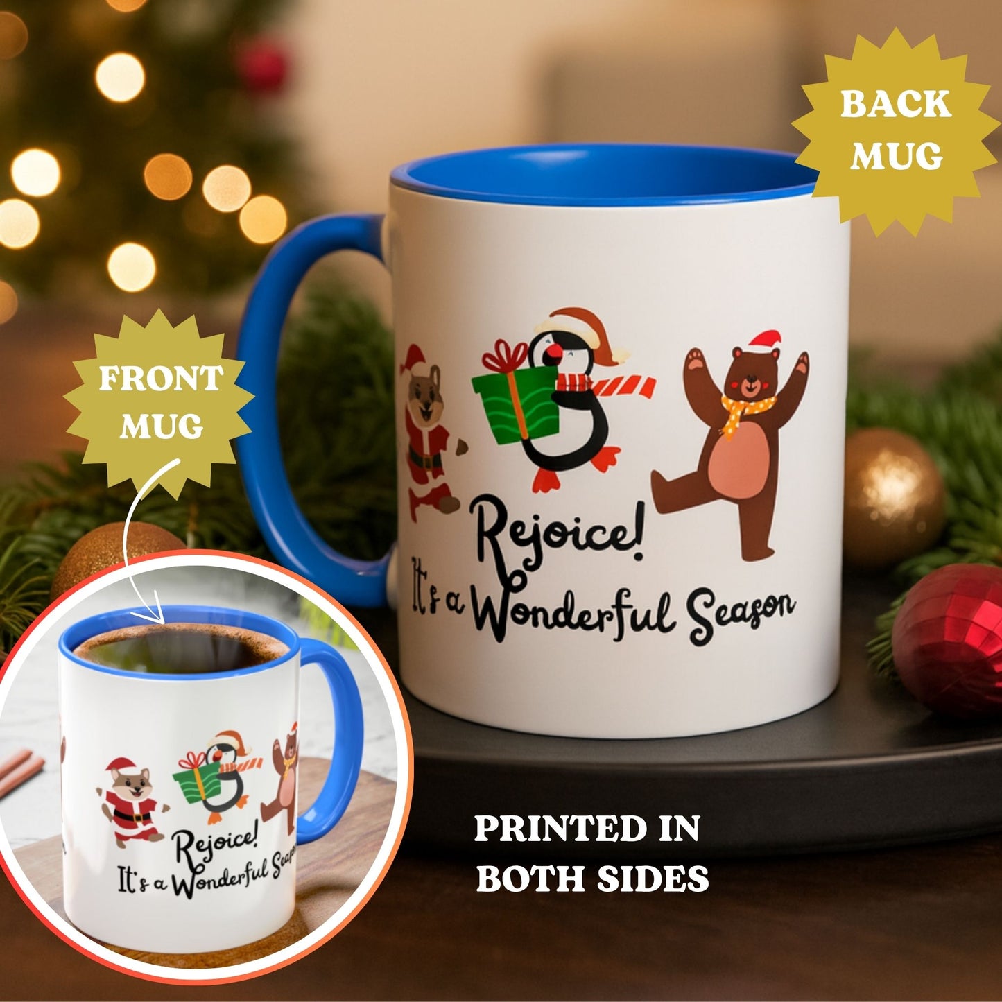 Rejoice Holiday Mug | Festive Christmas Coffee Cup | Joyful Winter Gift