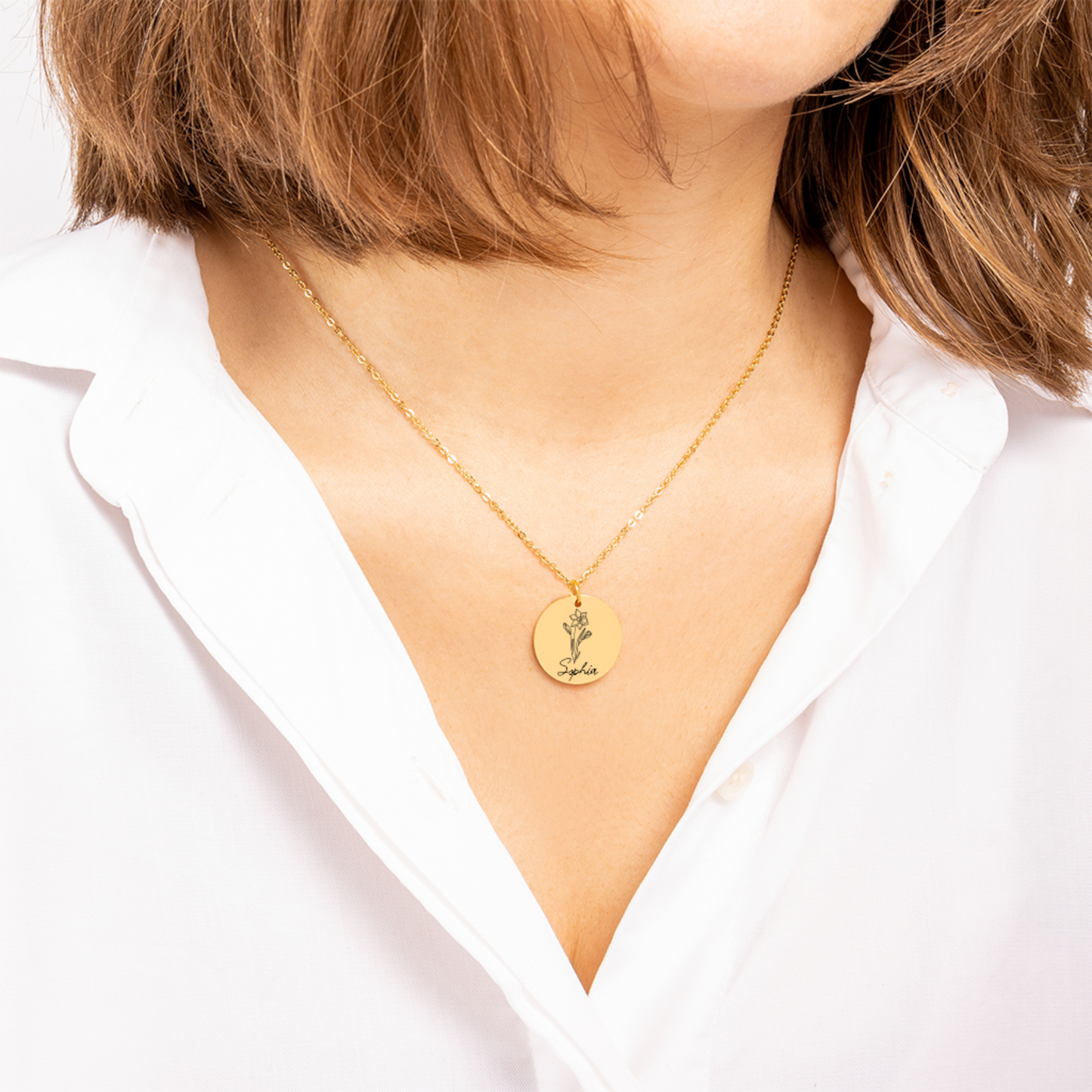Personalized Birth Flower & Name Coin Necklace - Meaningful Jewelry Gift