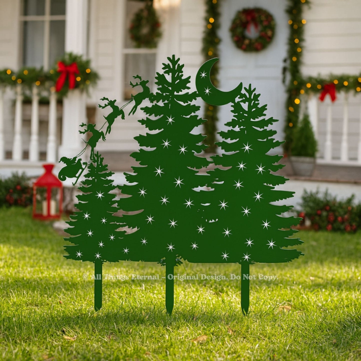 Metal Christmas Tree Yard Sign – Santa Claus Sleigh Garden Stake