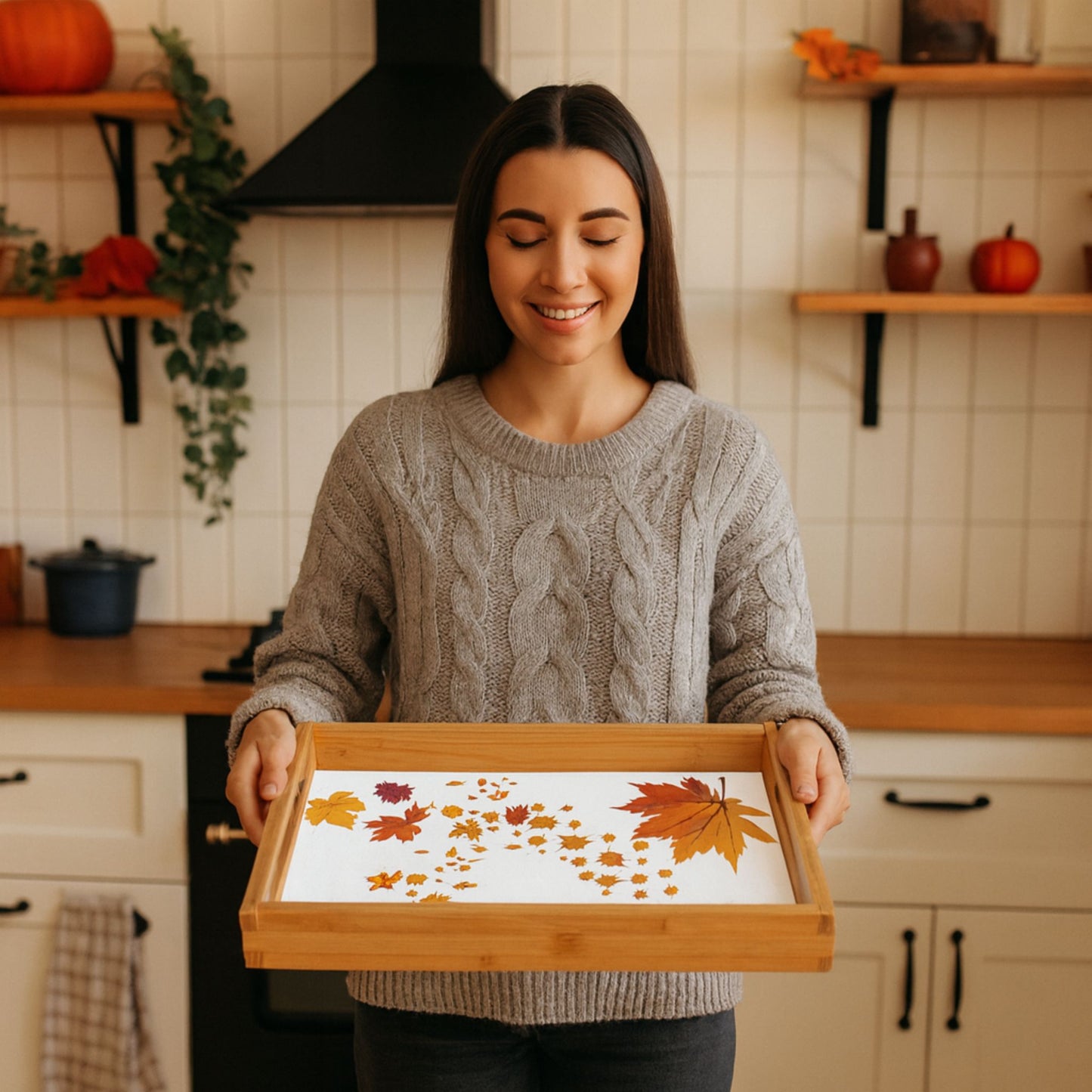 Autumn-Themed Serving Tray – Fall Decor, Thanksgiving Platter, Holiday Gift