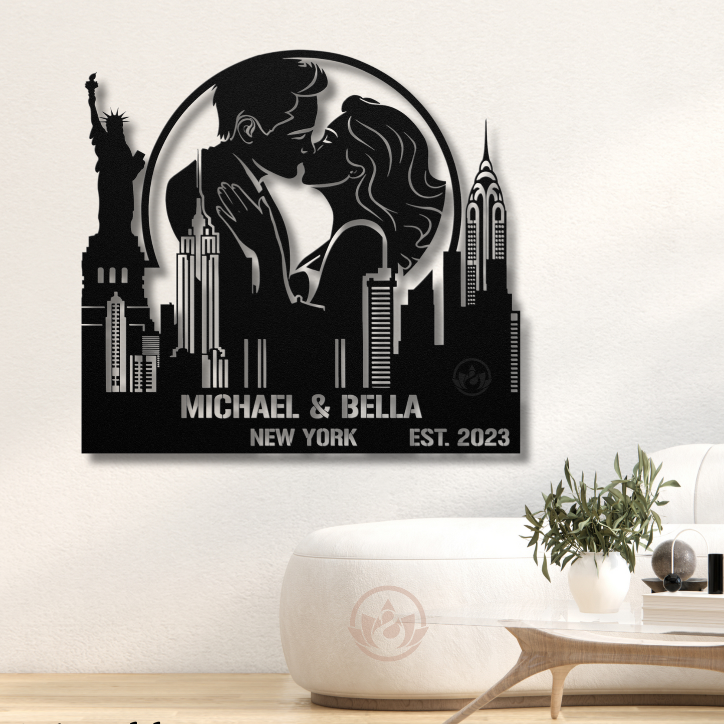 Personalized New York Cityscape Metal Art - Custom Couple Name Gift