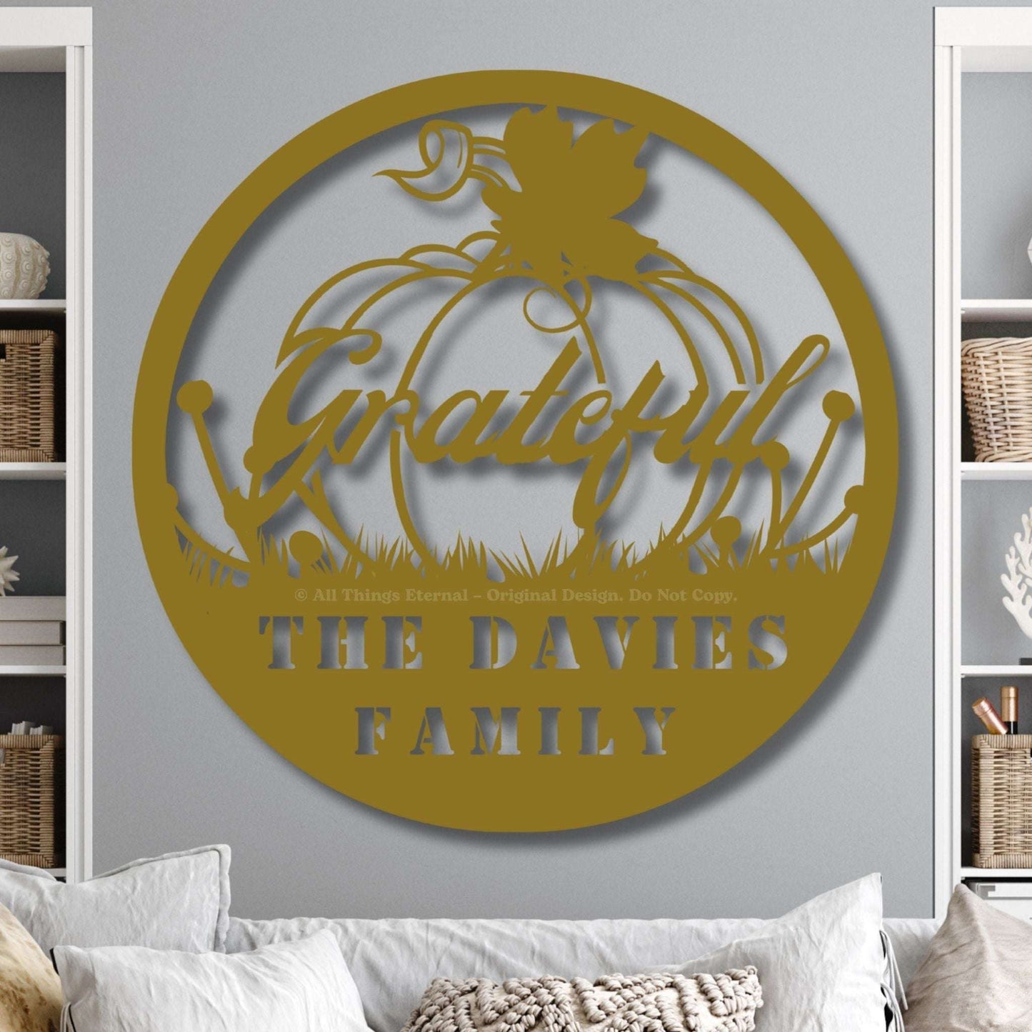 Personalized Pumpkin Grateful Metal Wall Art – Fall & Thanksgiving Decor