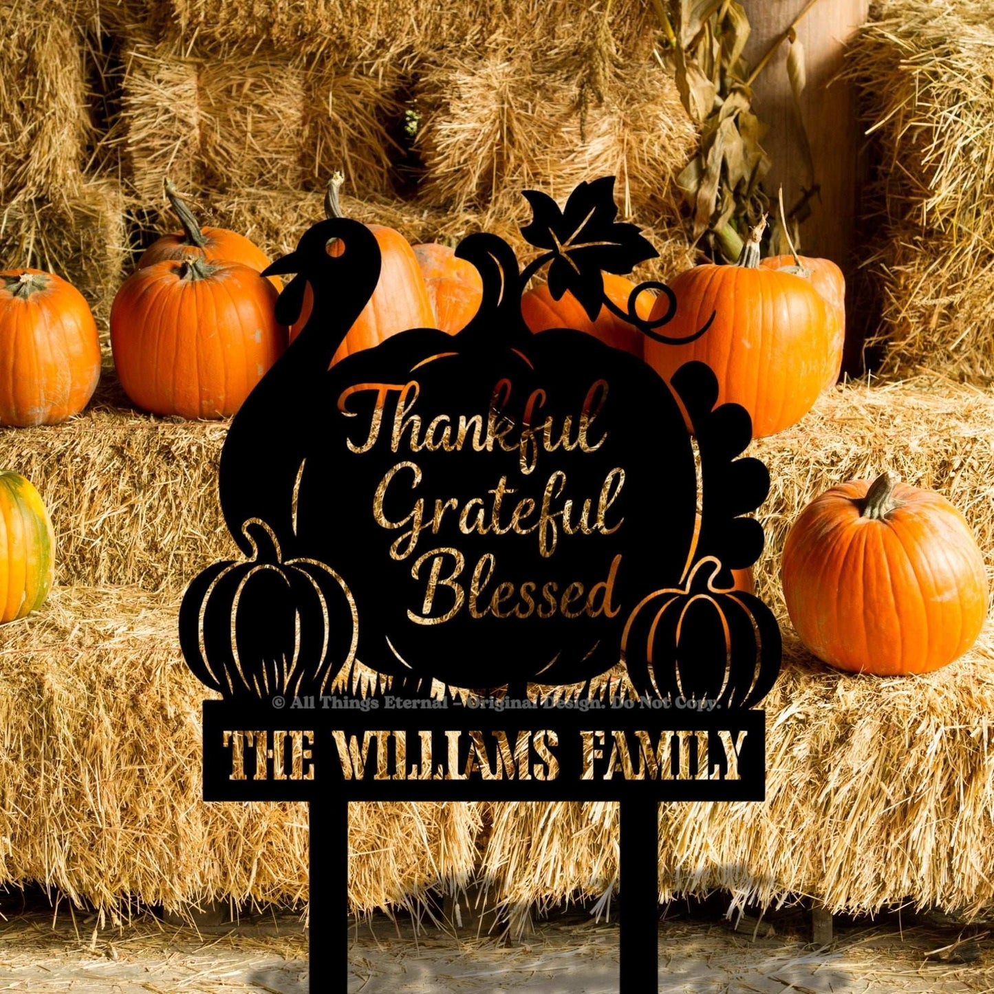 Thankful Grateful Blessed Yard Sign – Autumn Metal Outdoor Decor