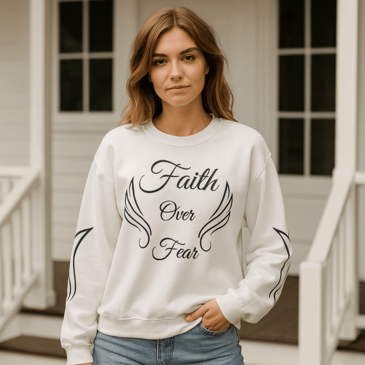 Christian Sweatshirt for Women – Faith Over Fear Inspirational Crewneck