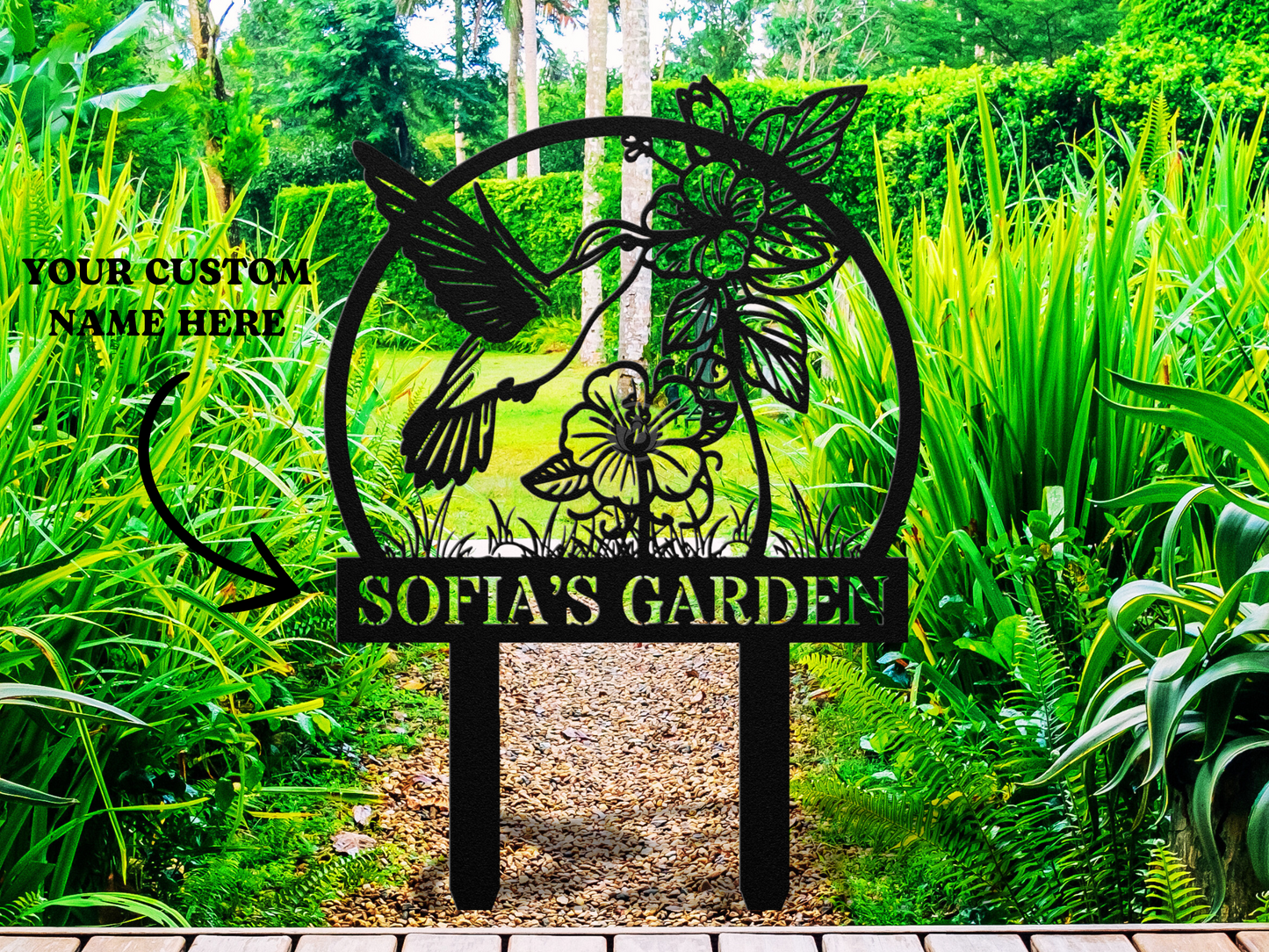 Custom Hummingbird Metal Garden Sign