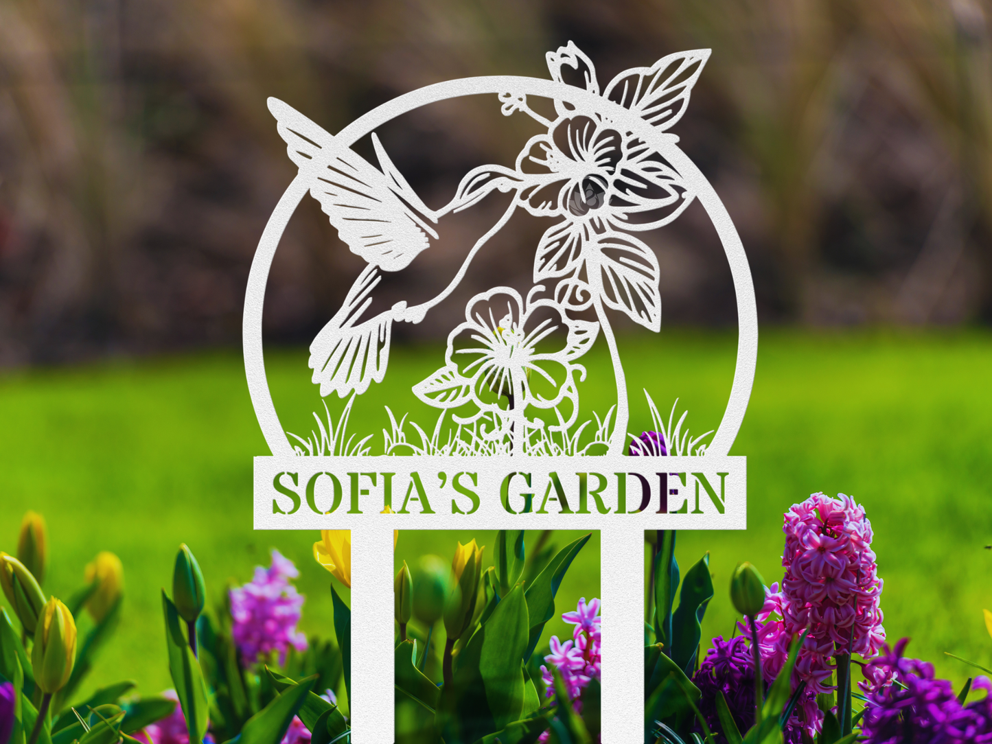 Custom Hummingbird Metal Garden Sign